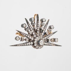 19th Century 18 Karat Gold and Silver 5.0 Carat Diamond Demi-Starburst Brooch