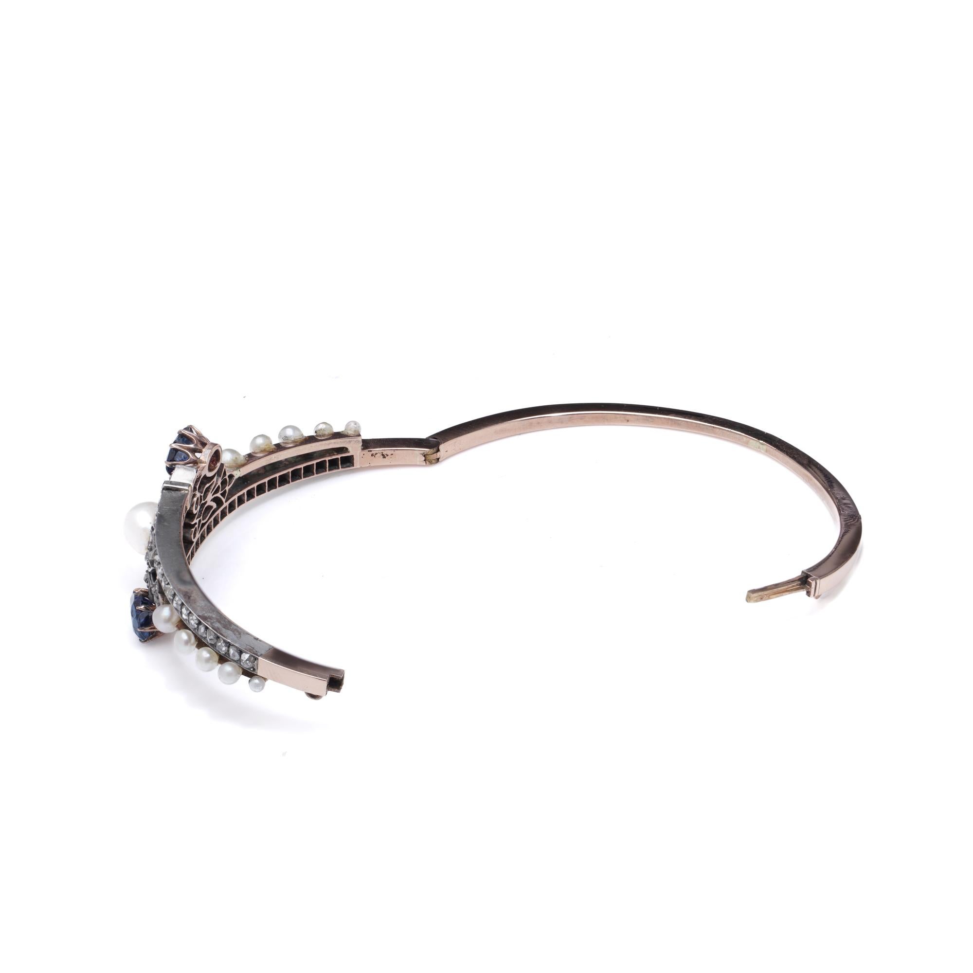 19. Jahrhundert 18kt Gold und Silber Perle, Diamant und Saphir Armreif, 1890er Jahre für Damen oder Herren im Angebot
