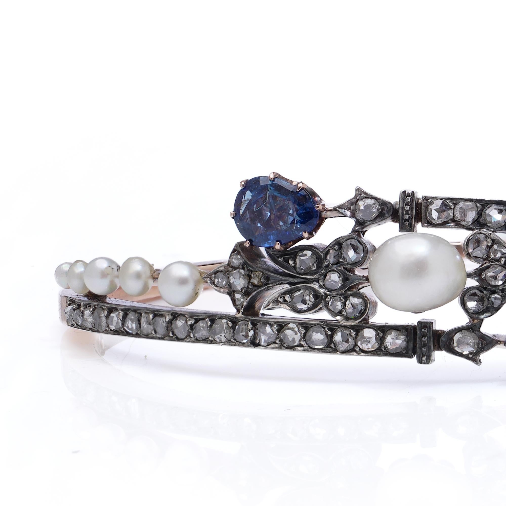 19. Jahrhundert 18kt Gold und Silber Perle, Diamant und Saphir Armreif, 1890er Jahre im Angebot 1
