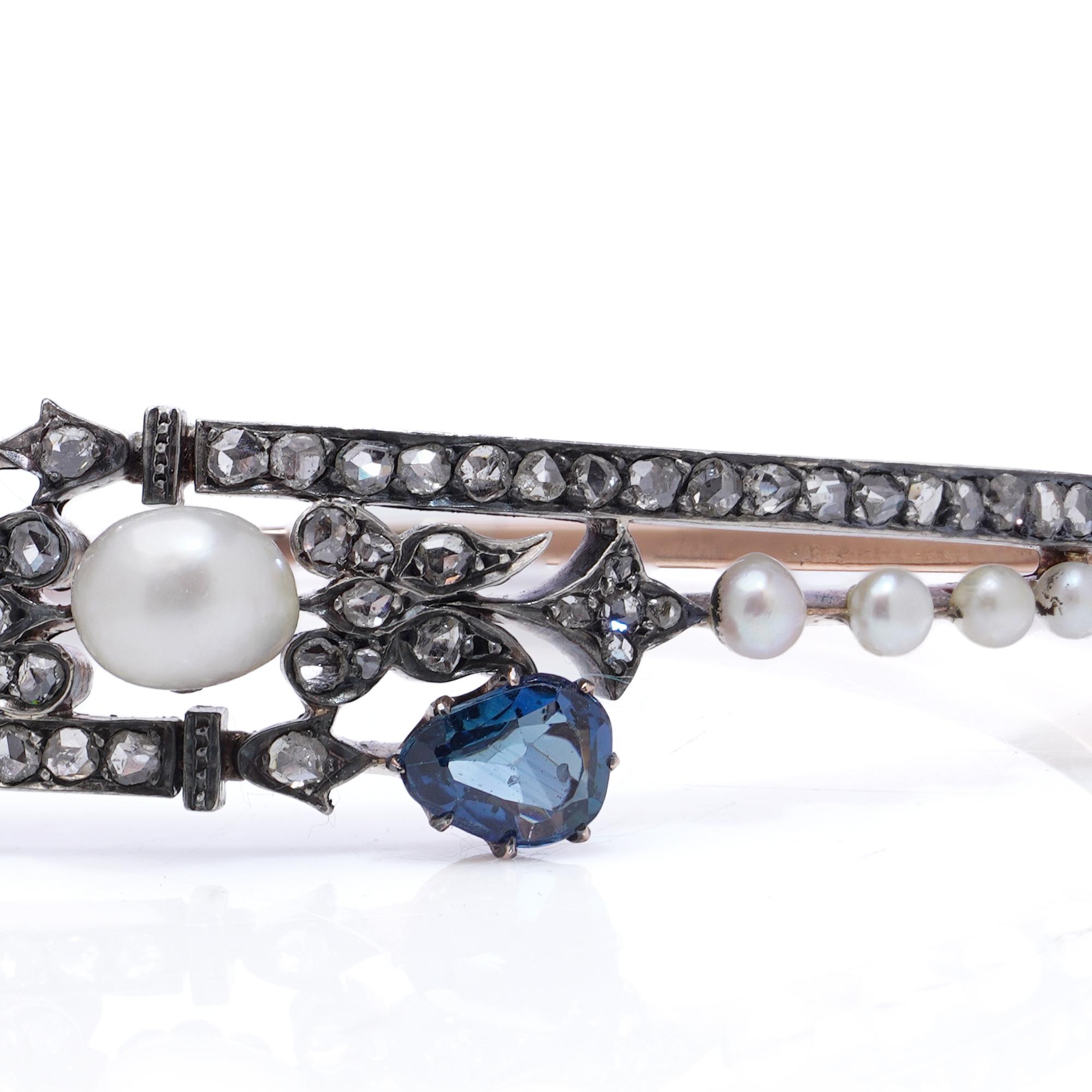 19. Jahrhundert 18kt Gold und Silber Perle, Diamant und Saphir Armreif, 1890er Jahre im Angebot 2