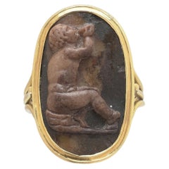 19th Century 18KT Gold Hardstone Cameo Ring, Classical Figure