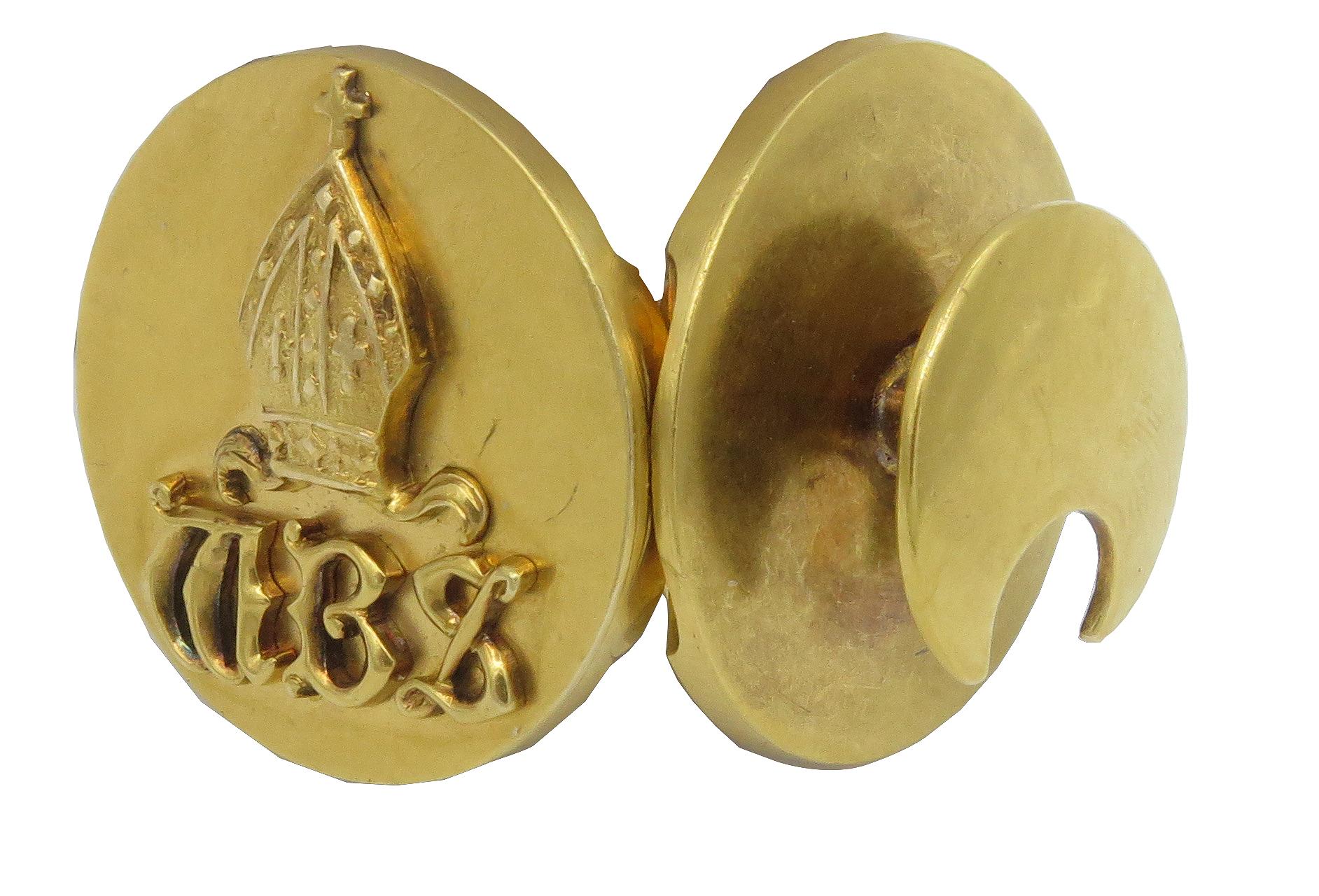 Women's or Men's 19th Century 18 Karat Gold MBS Engraved Bishop Lcket Style Bishops Cufflinks For Sale