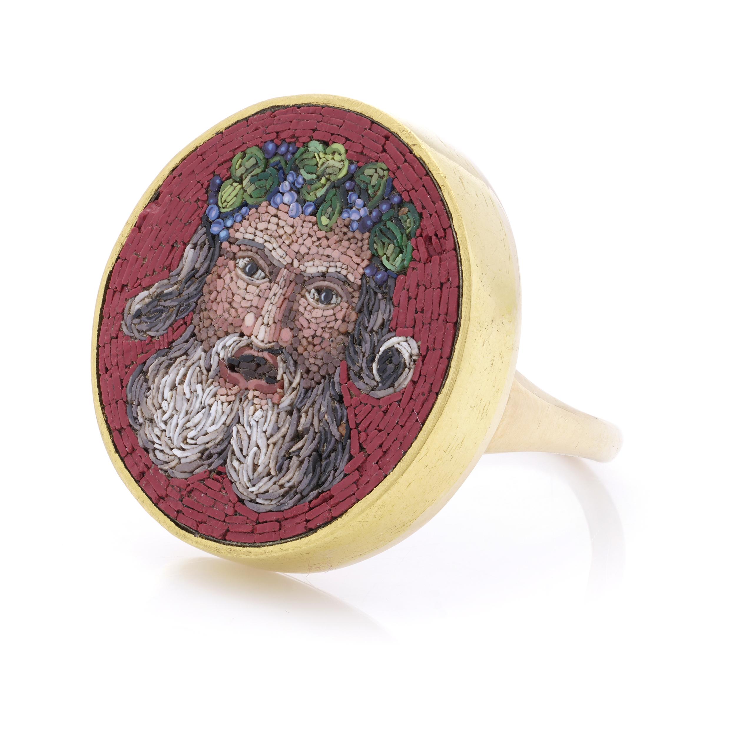 19th Century 18kt. yellow gold micro mosaic ring, featuring a Bacchus head For Sale 3