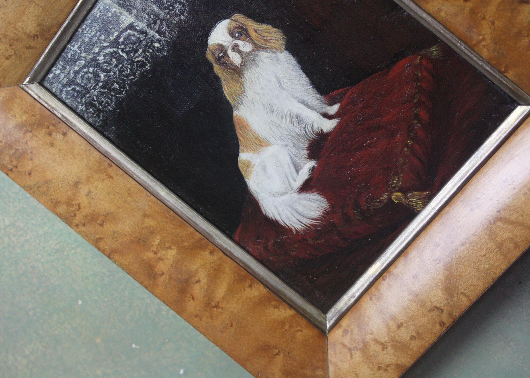 19th Century 1904 Oil on Canvas Cavalier King Charles Spaniel Dog Folk Art 4