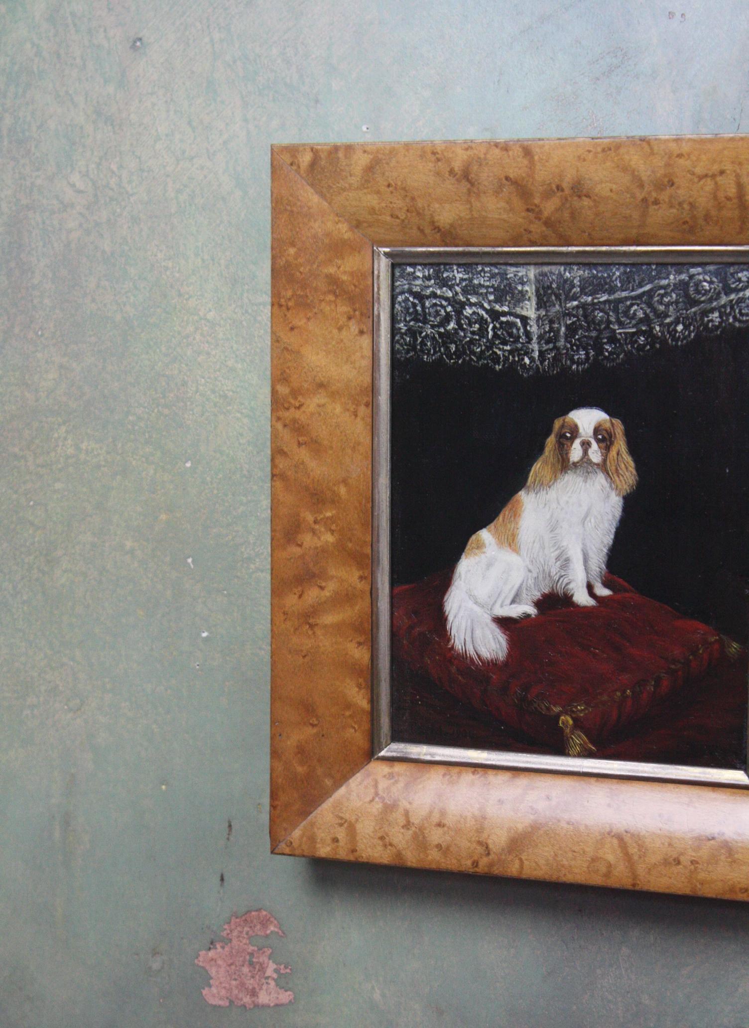 19th Century 1904 Oil on Canvas Cavalier King Charles Spaniel Dog Folk Art 3