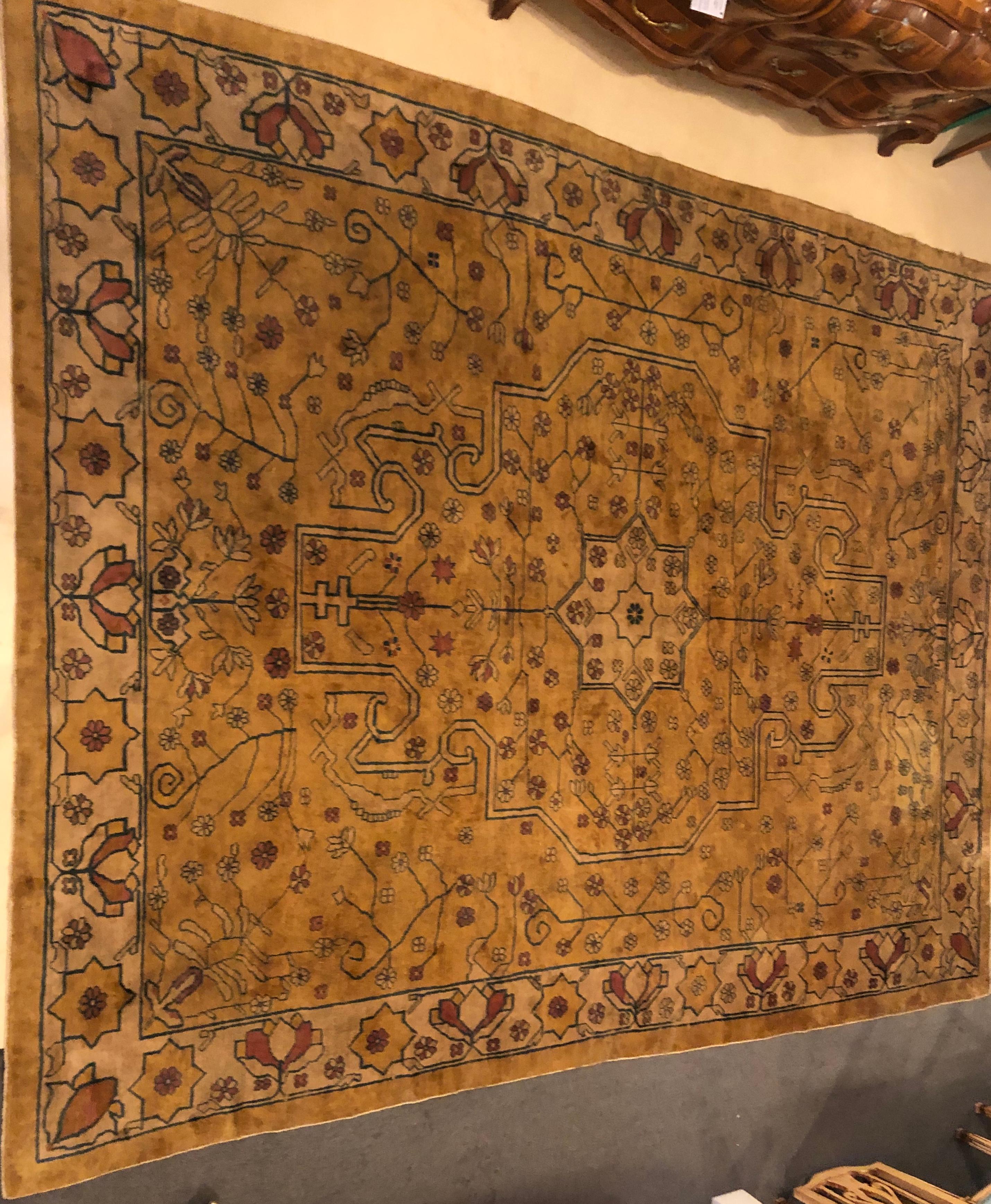 1920s Peking Chinese carpet / rug. Room sized. A fine example of tight handwoven carpets from the late 19th or very early 20th century weaved with 100 percent wool this carpet seems to shimmy as though it is silk. The vibrant bright colors are