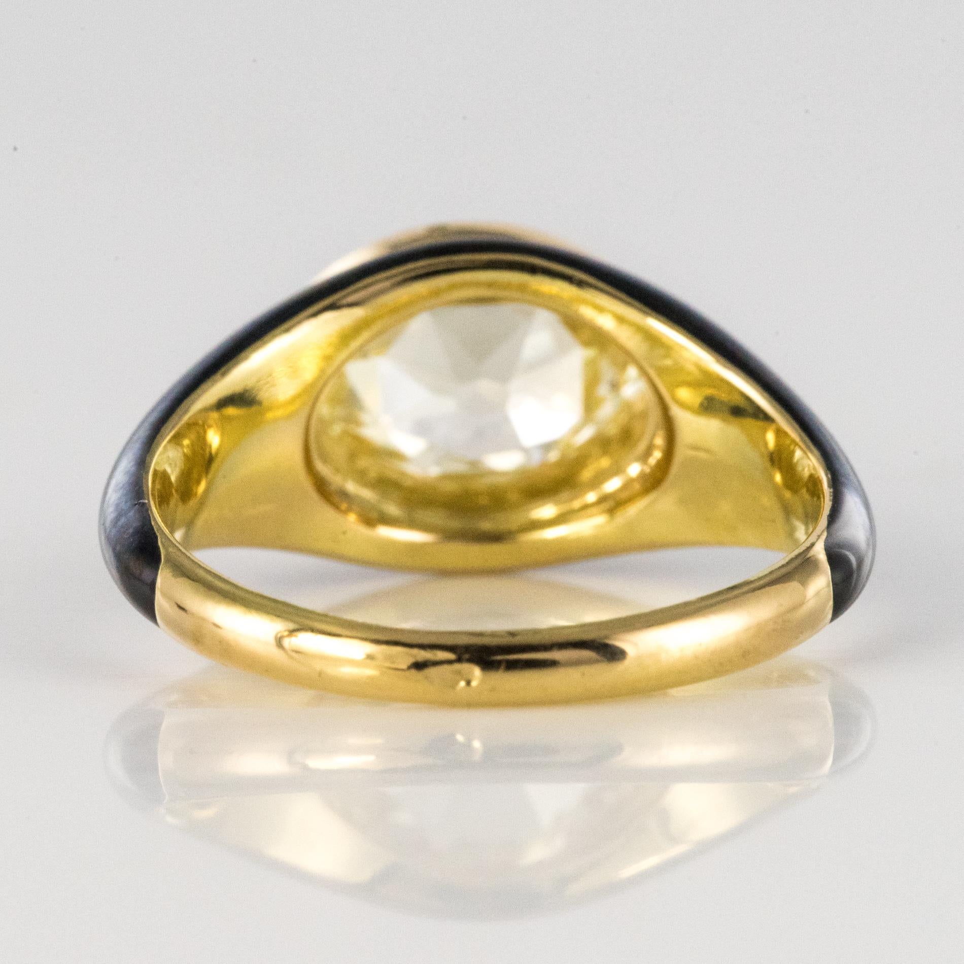 19th Century 1.95 Carat Yellow Diamond Black Enamel 18 Karat Yellow Gold Ring 10