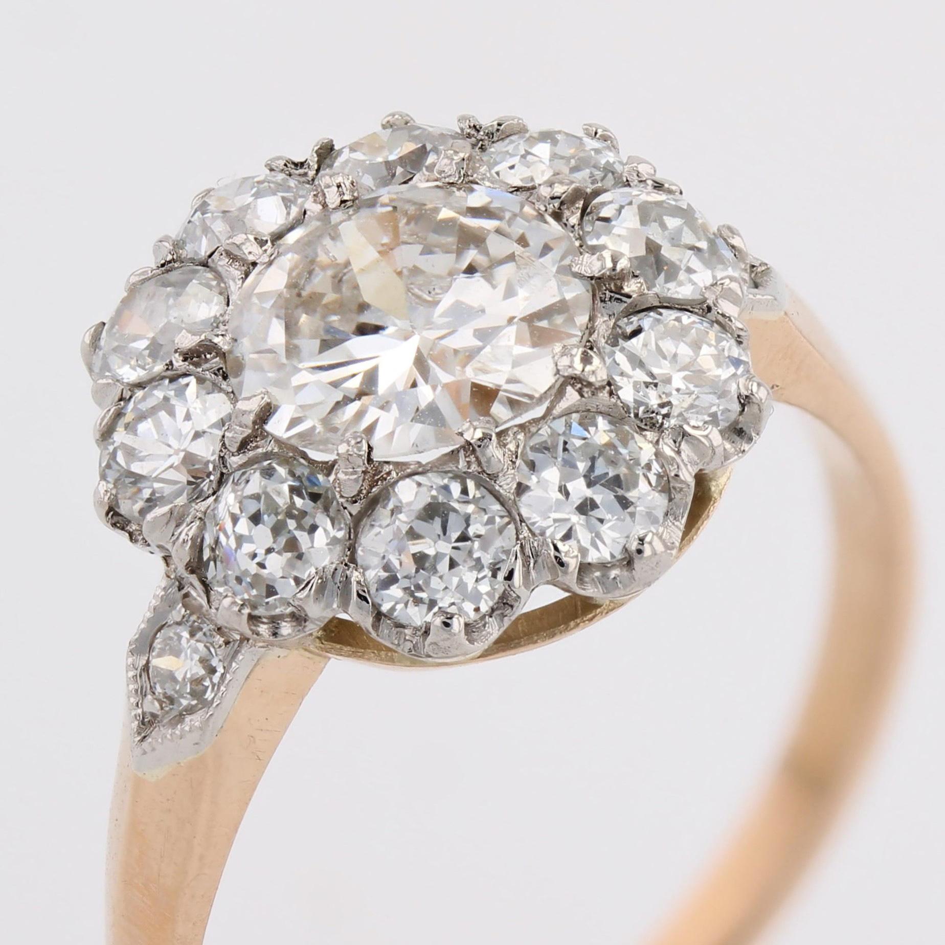 Bague du 19ème siècle en or jaune 18 carats avec 2 carats de diamants et platine en vente 4