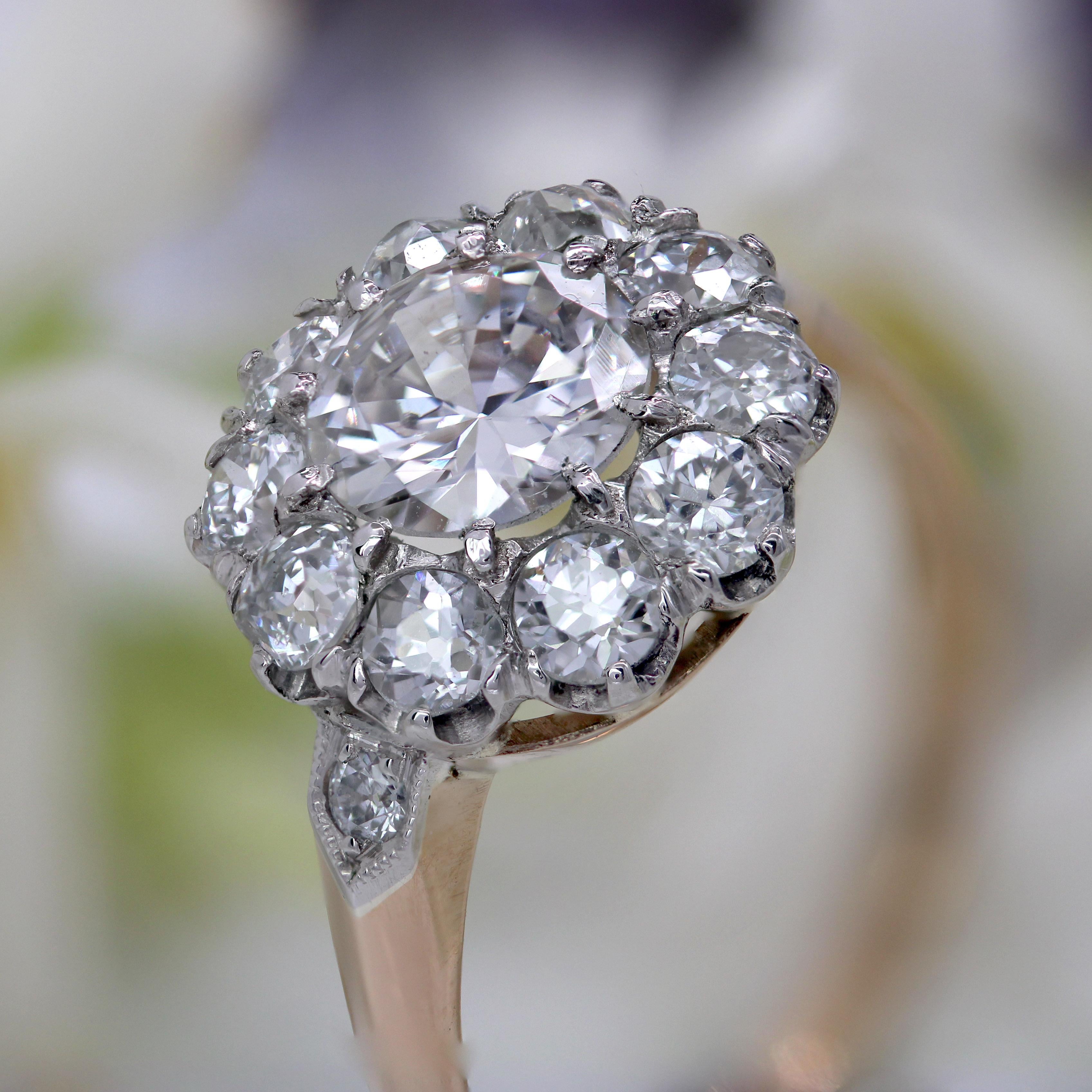 Bague du 19ème siècle en or jaune 18 carats avec 2 carats de diamants et platine en vente 5