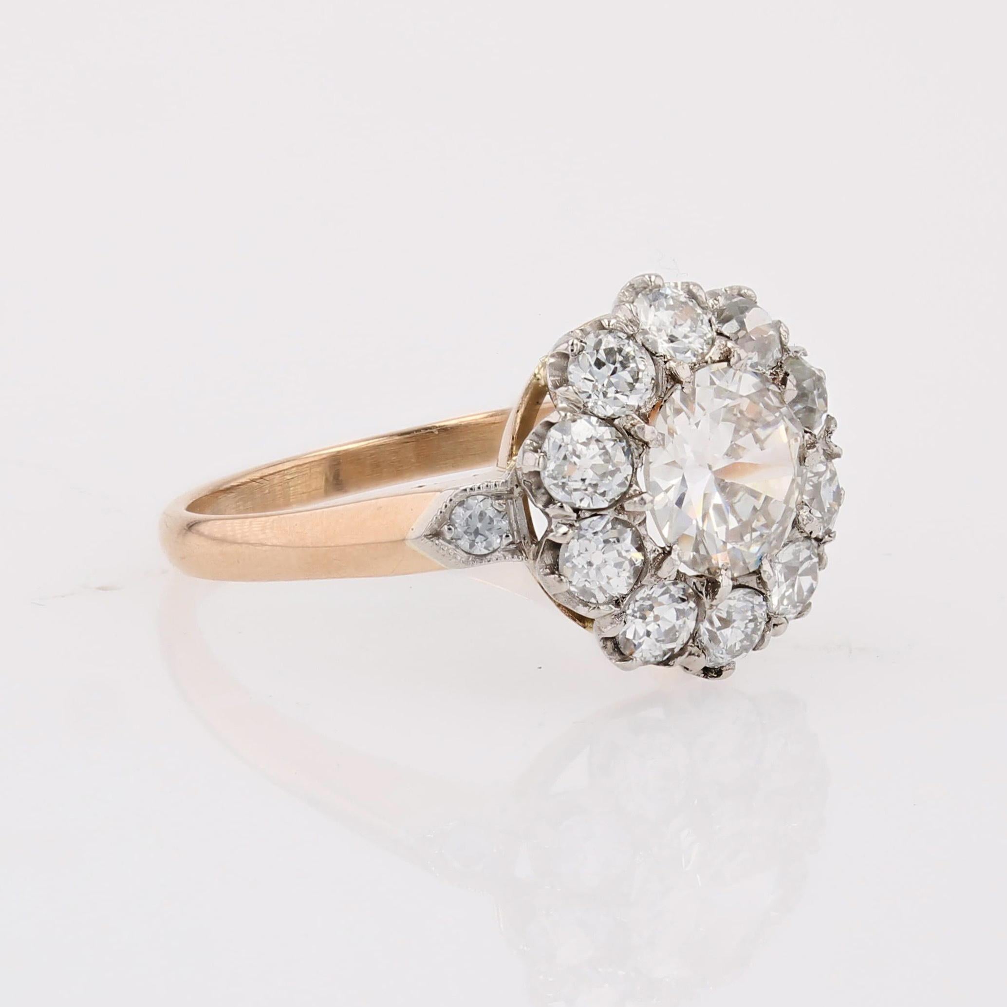 Bague du 19ème siècle en or jaune 18 carats avec 2 carats de diamants et platine en vente 6