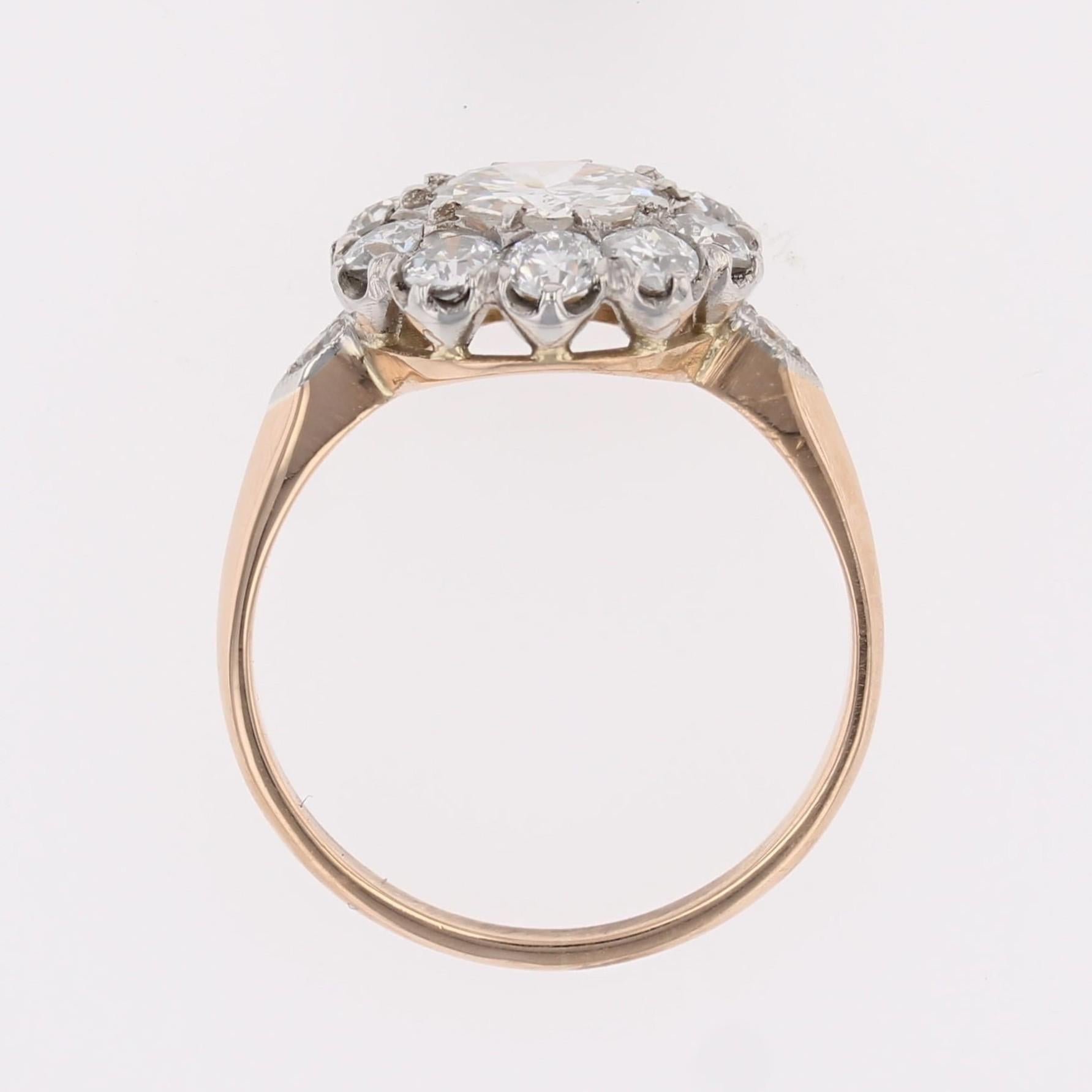Bague du 19ème siècle en or jaune 18 carats avec 2 carats de diamants et platine en vente 12