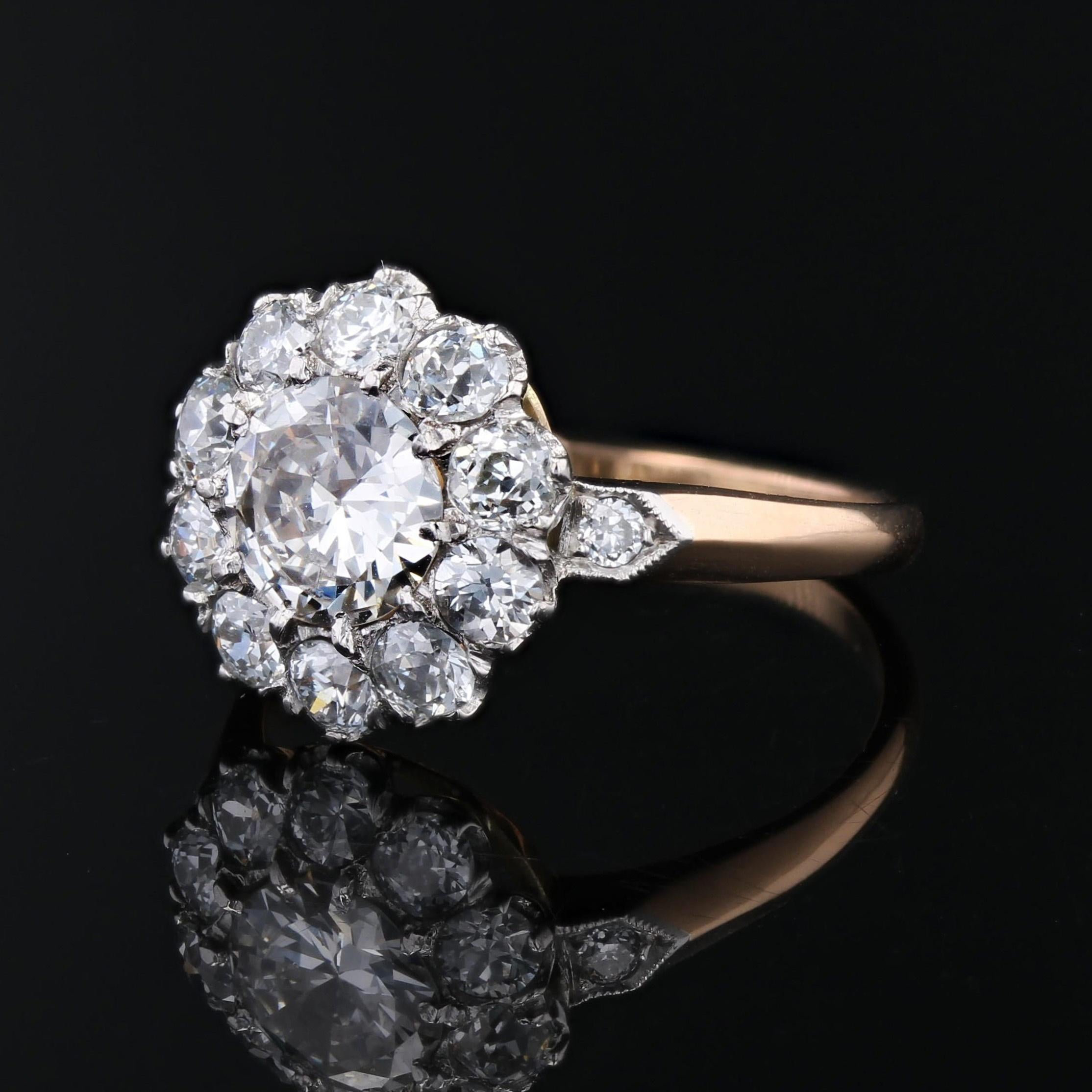 Bague du 19ème siècle en or jaune 18 carats avec 2 carats de diamants et platine en vente 1