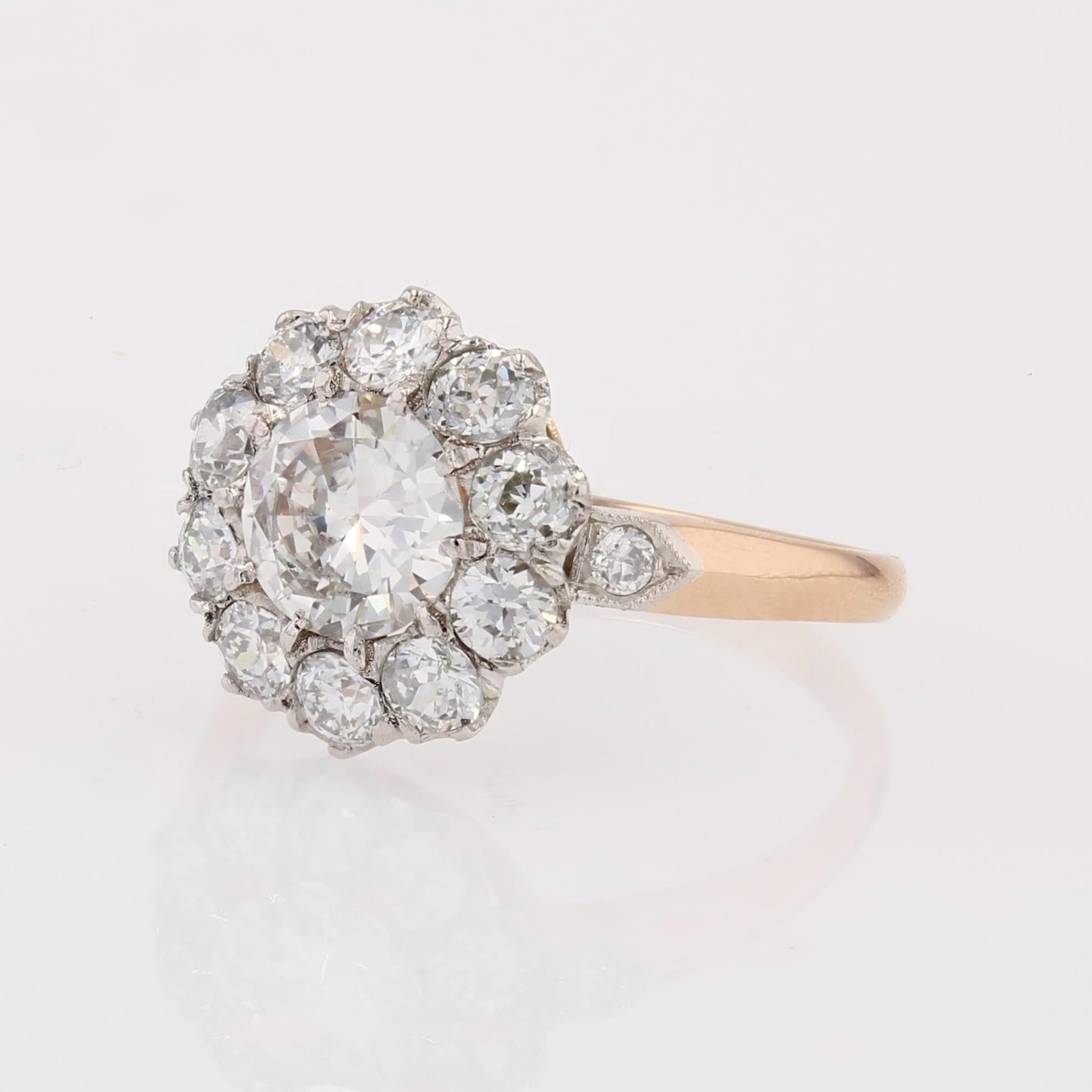 Bague du 19ème siècle en or jaune 18 carats avec 2 carats de diamants et platine en vente 2