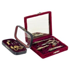 19th century - 2 Cases with Silver Sewing Tools