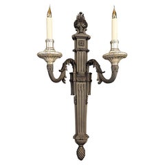 19th Century 2 lights Louis XVI Wall Lamp in black 
silver finish
