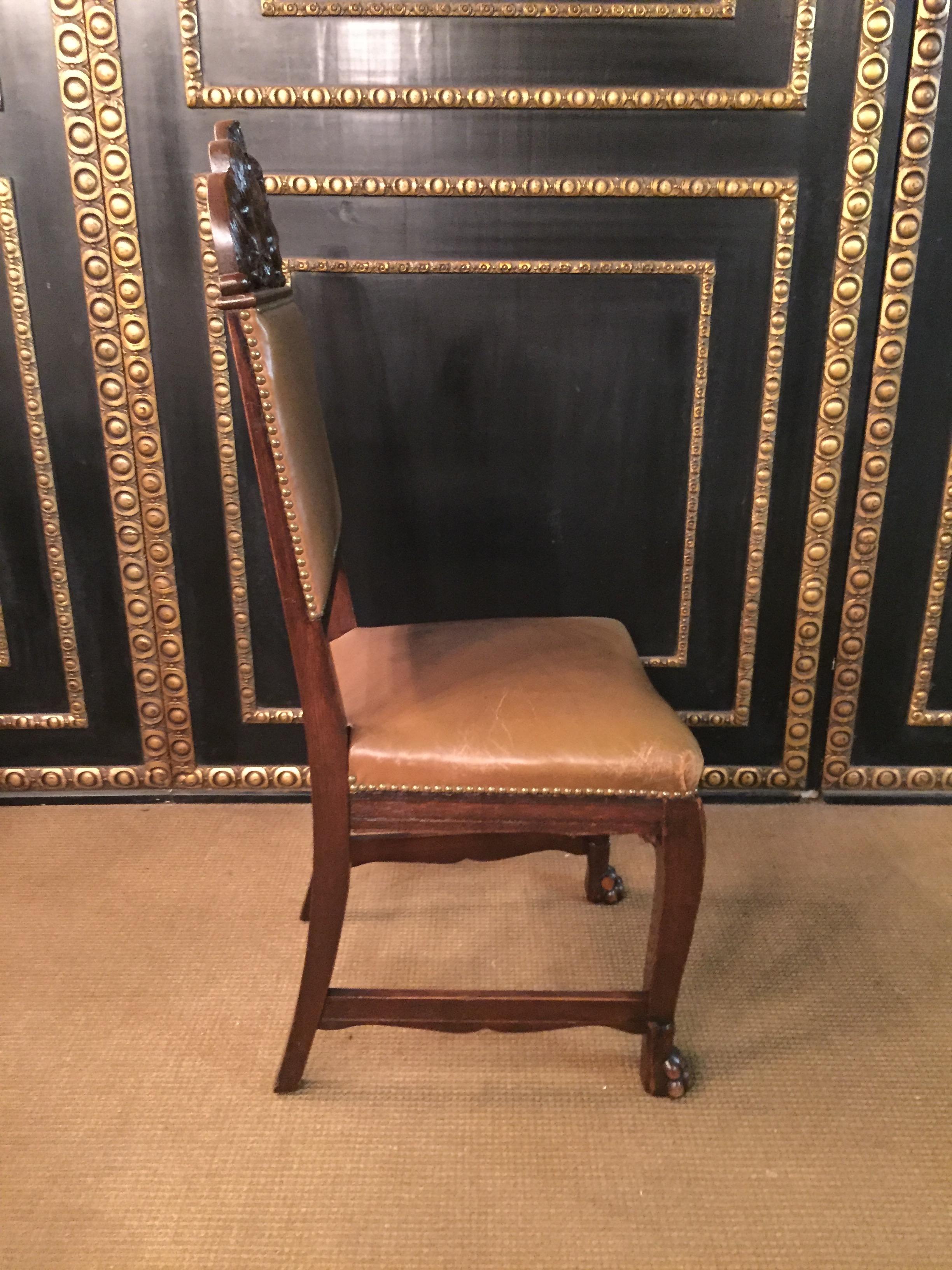 19th Century 2 Neo-Renaissance Oak Chairs 10