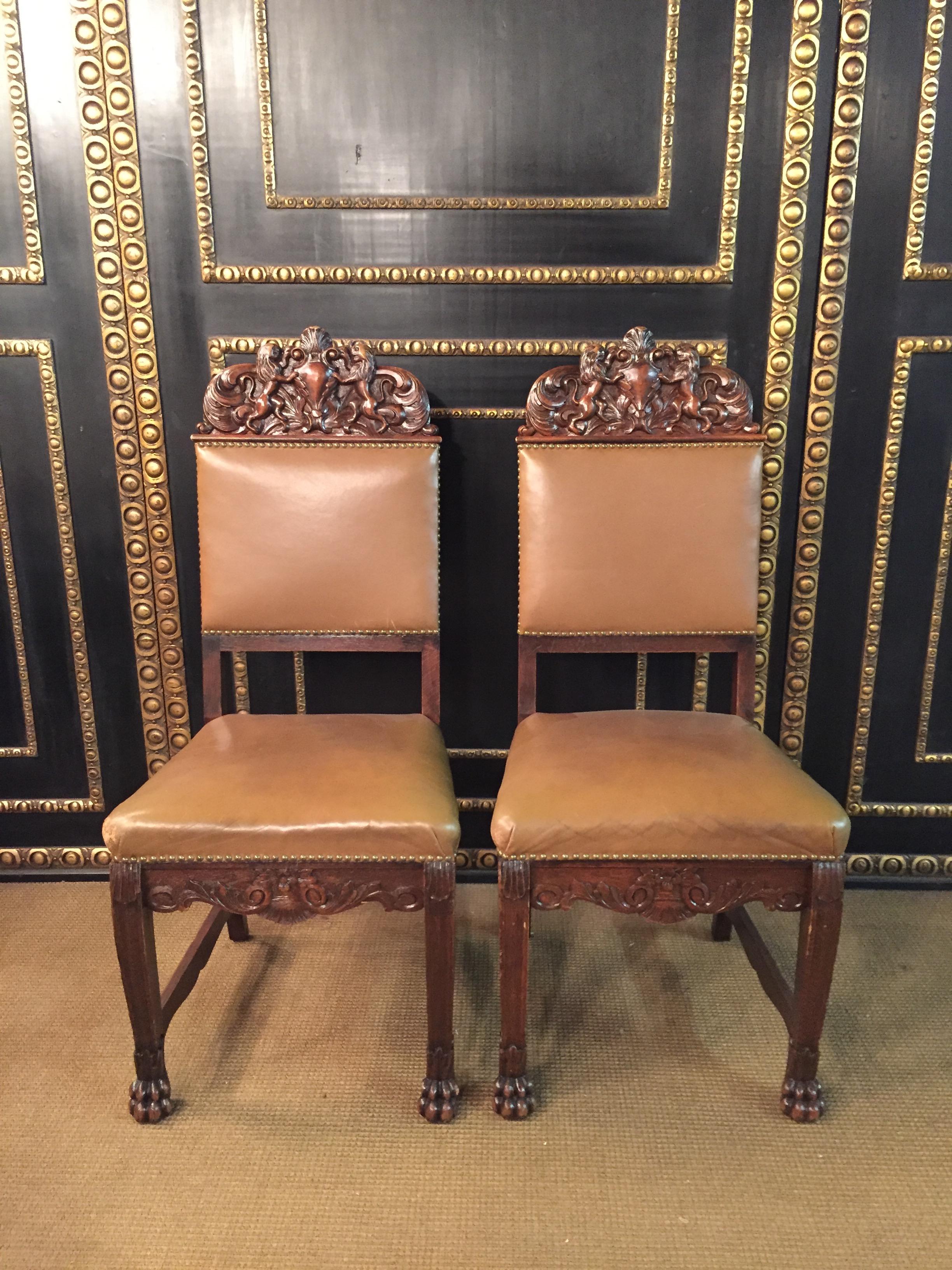 German 19th Century 2 Neo-Renaissance Oak Chairs