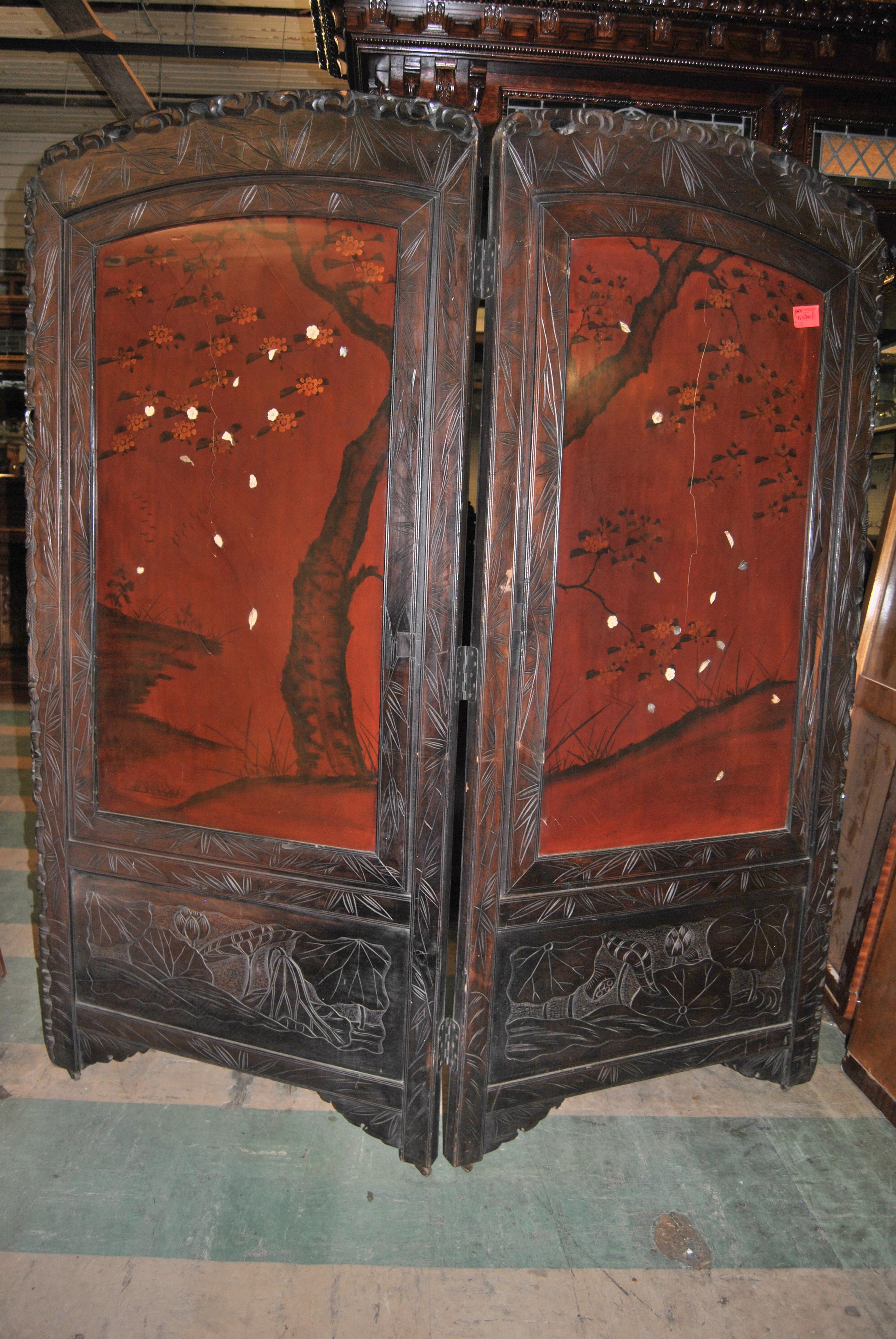 19th Century 2-Panel Carved Chinese Dressing Screen / Room Divider 1