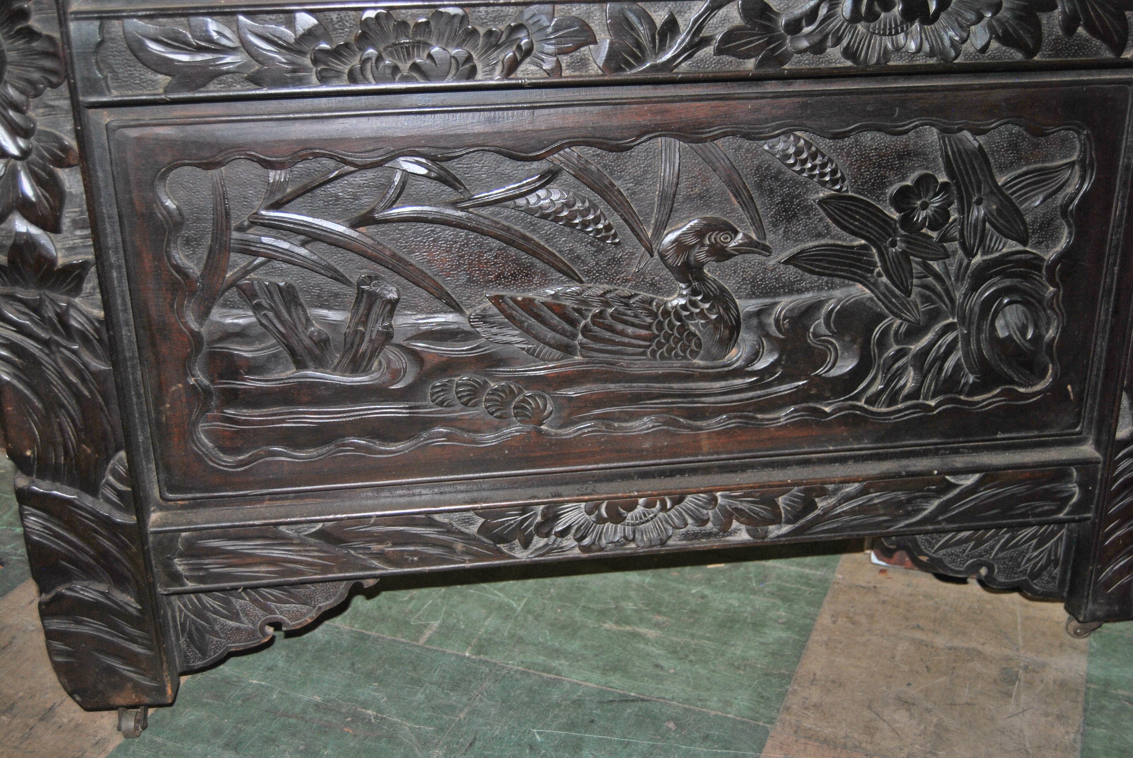 19th Century 2-Panel Carved Chinese Dressing Screen / Room Divider In Good Condition In Savannah, GA