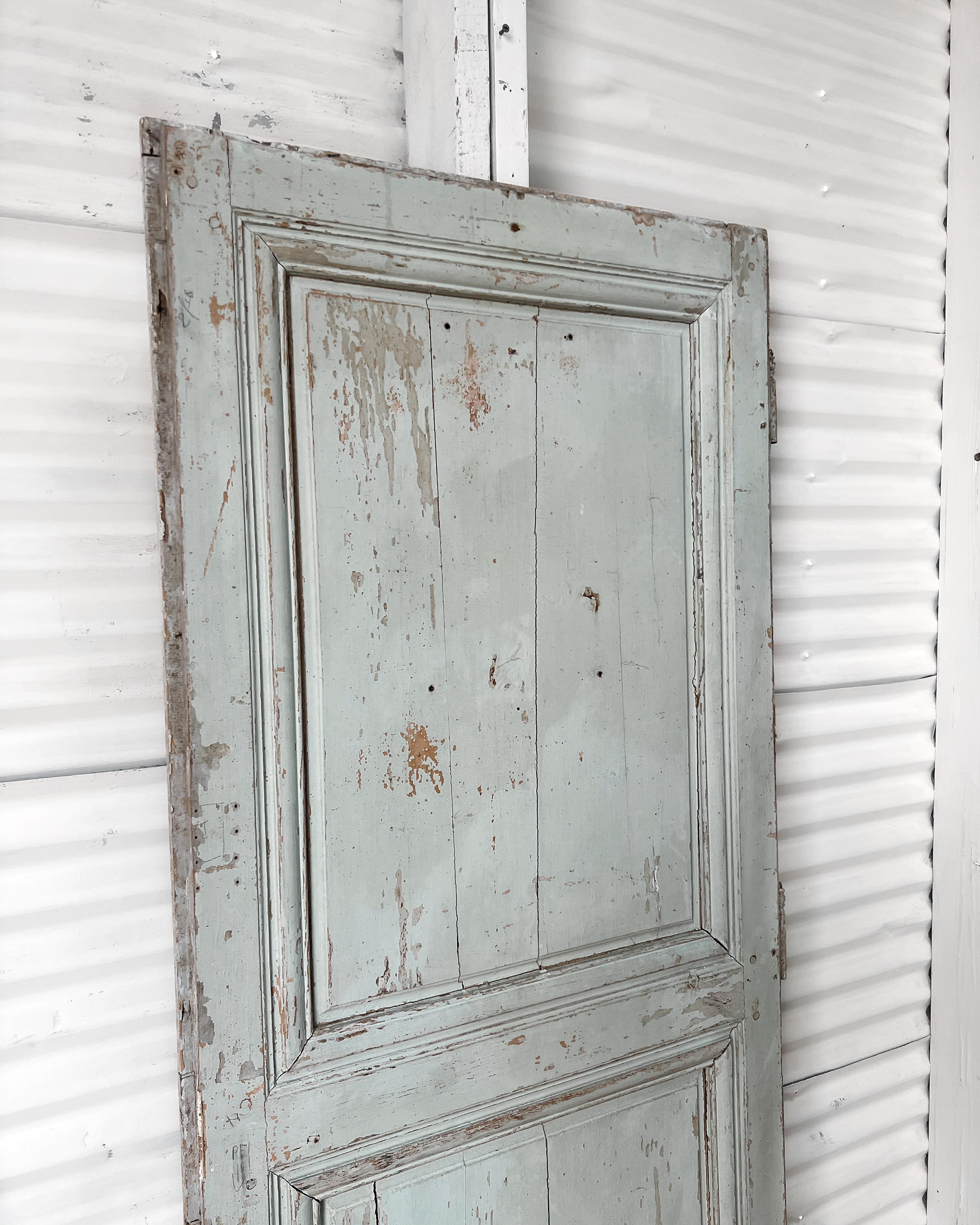 19th Century 2 Panel French Door with Original Pale Blue Paint For Sale 6
