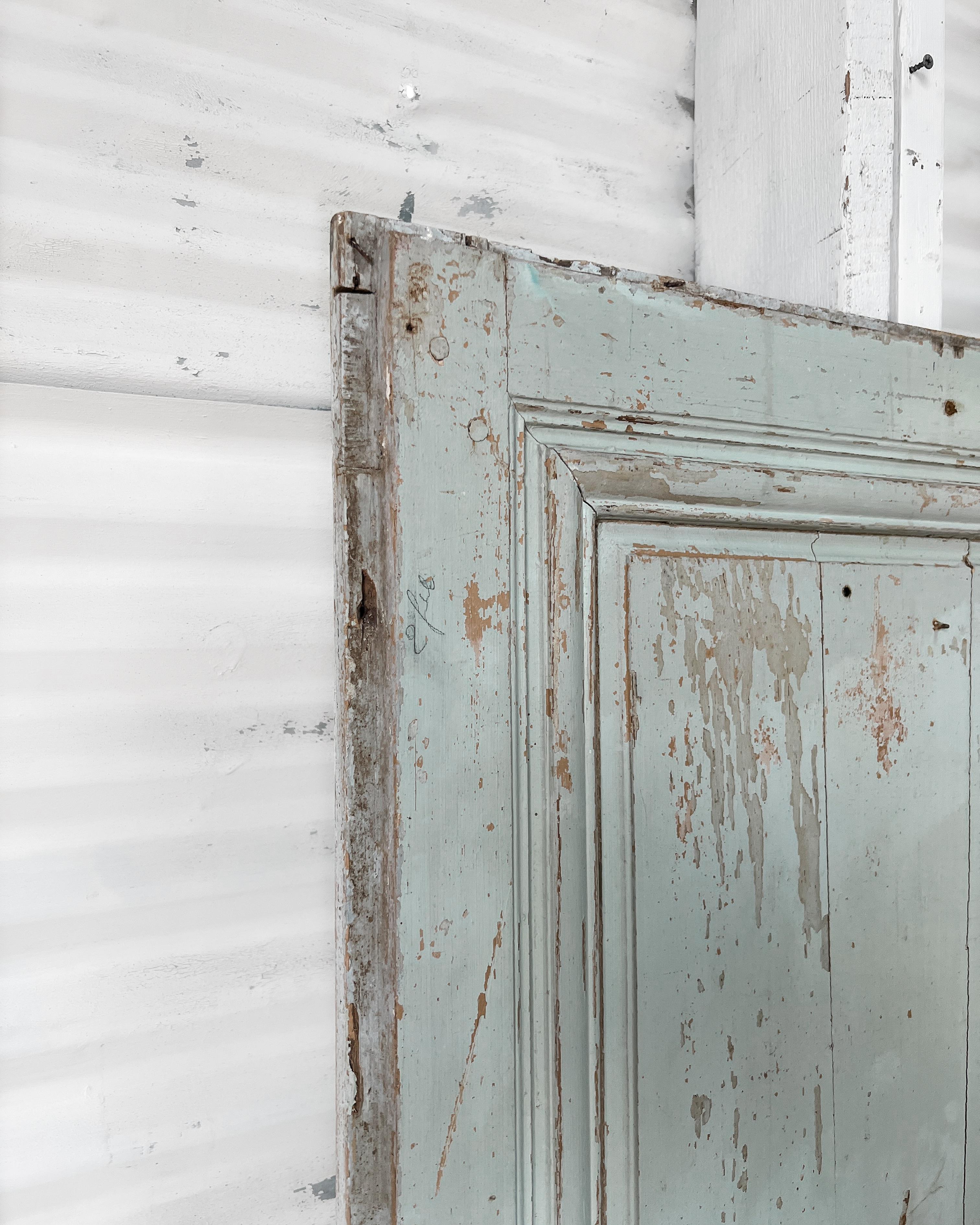 19th Century 2 Panel French Door with Original Pale Blue Paint For Sale 7