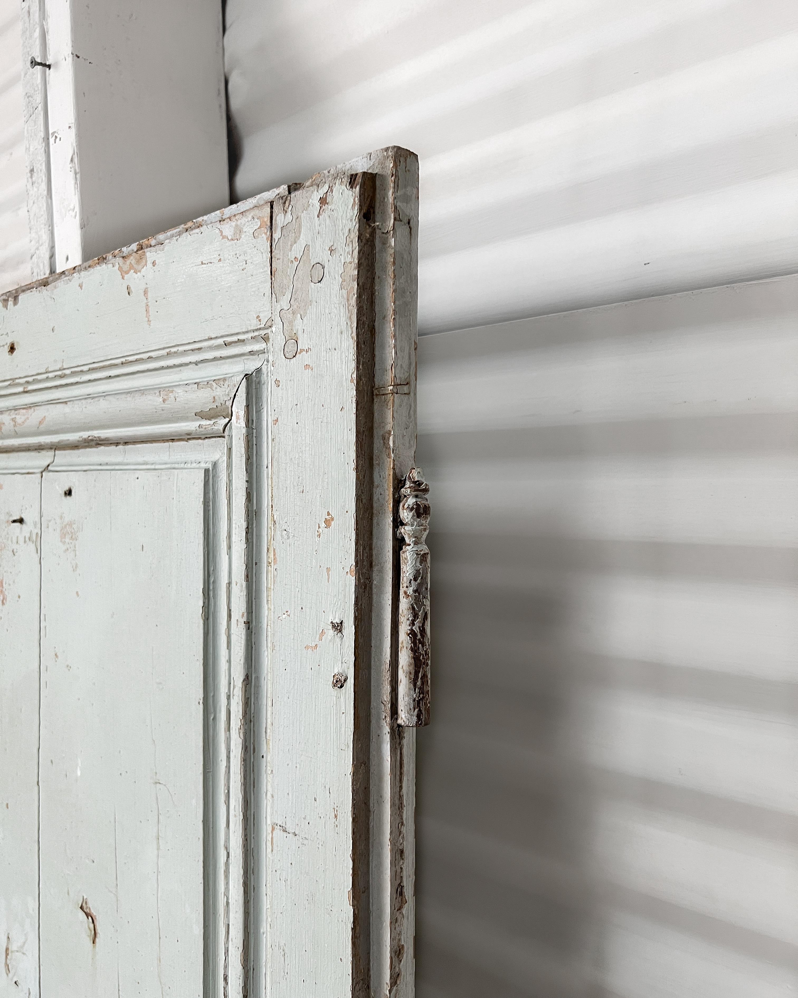 19th Century 2 Panel French Door with Original Pale Blue Paint For Sale 8