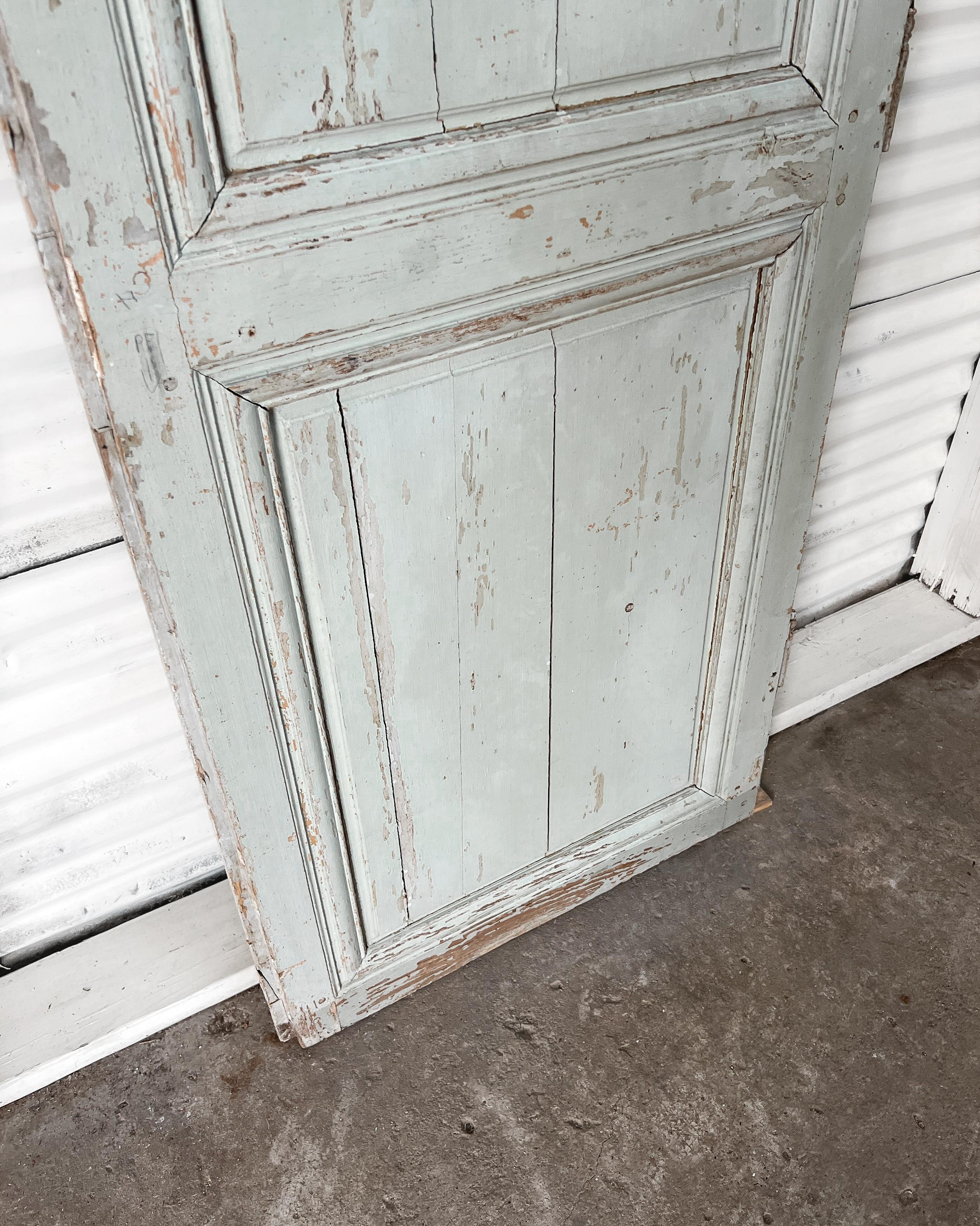 19th Century 2 Panel French Door with Original Pale Blue Paint For Sale 9