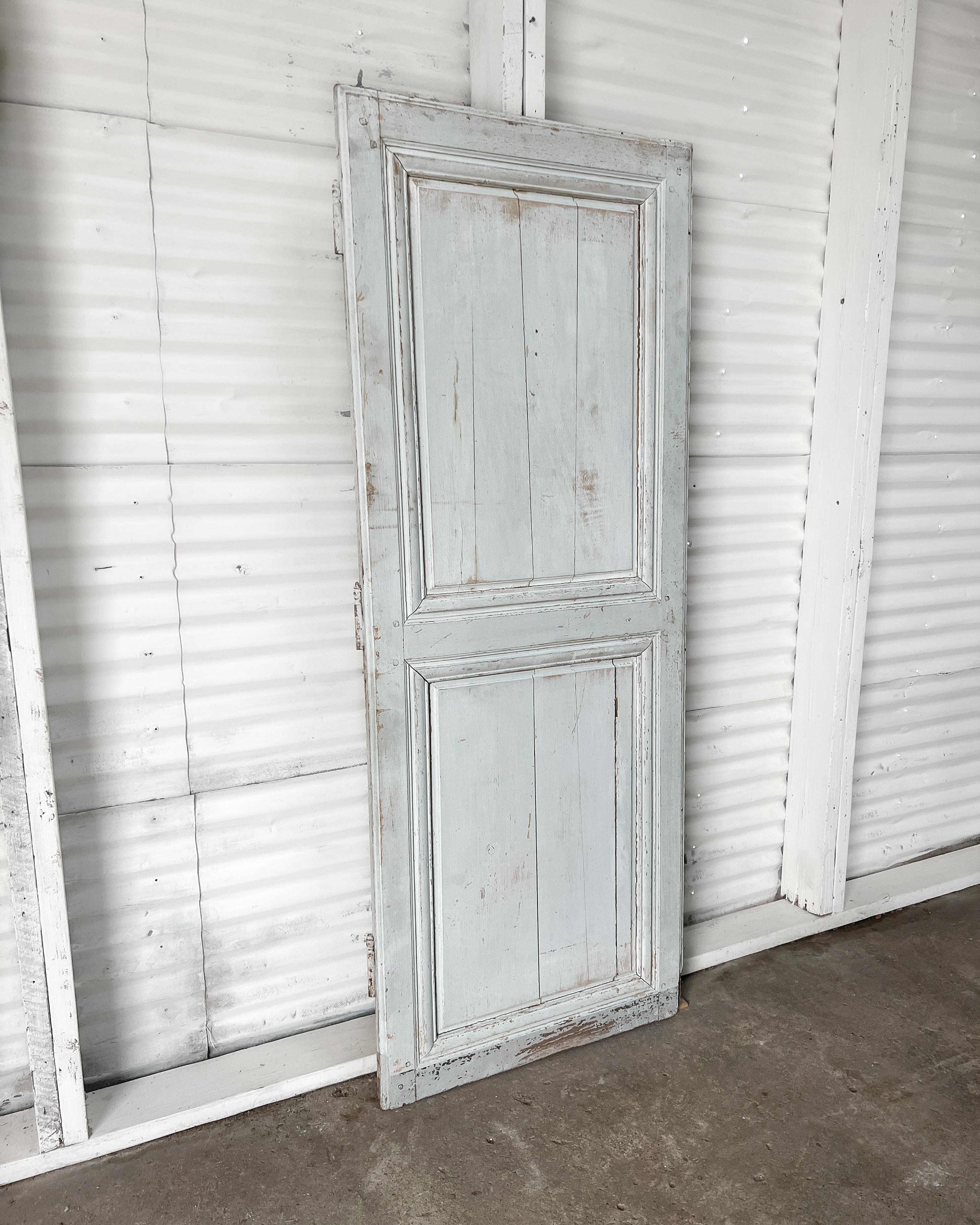 19th Century 2 Panel French Door with Original Pale Blue Paint In Good Condition For Sale In Mckinney, TX