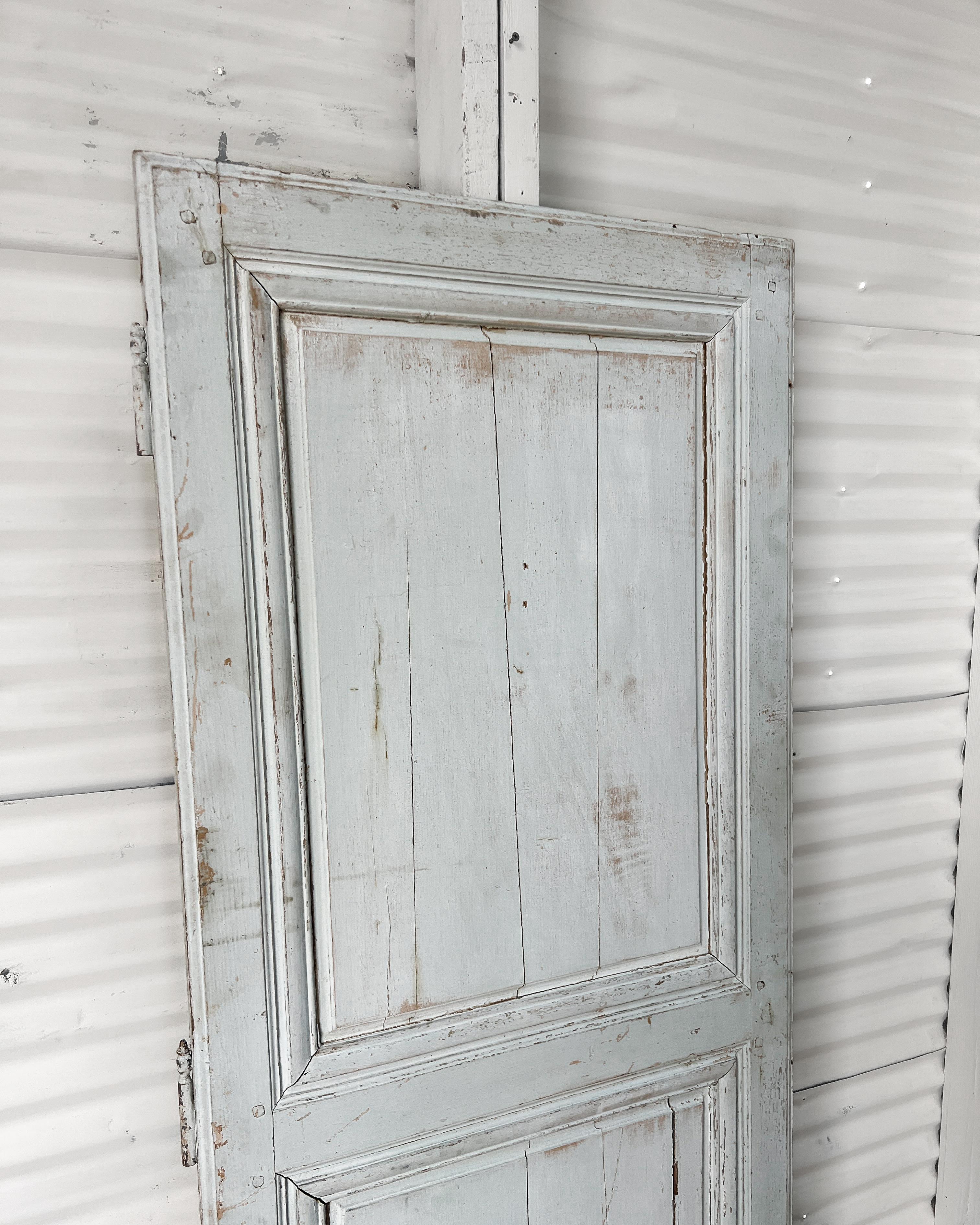 Oak 19th Century 2 Panel French Door with Original Pale Blue Paint For Sale