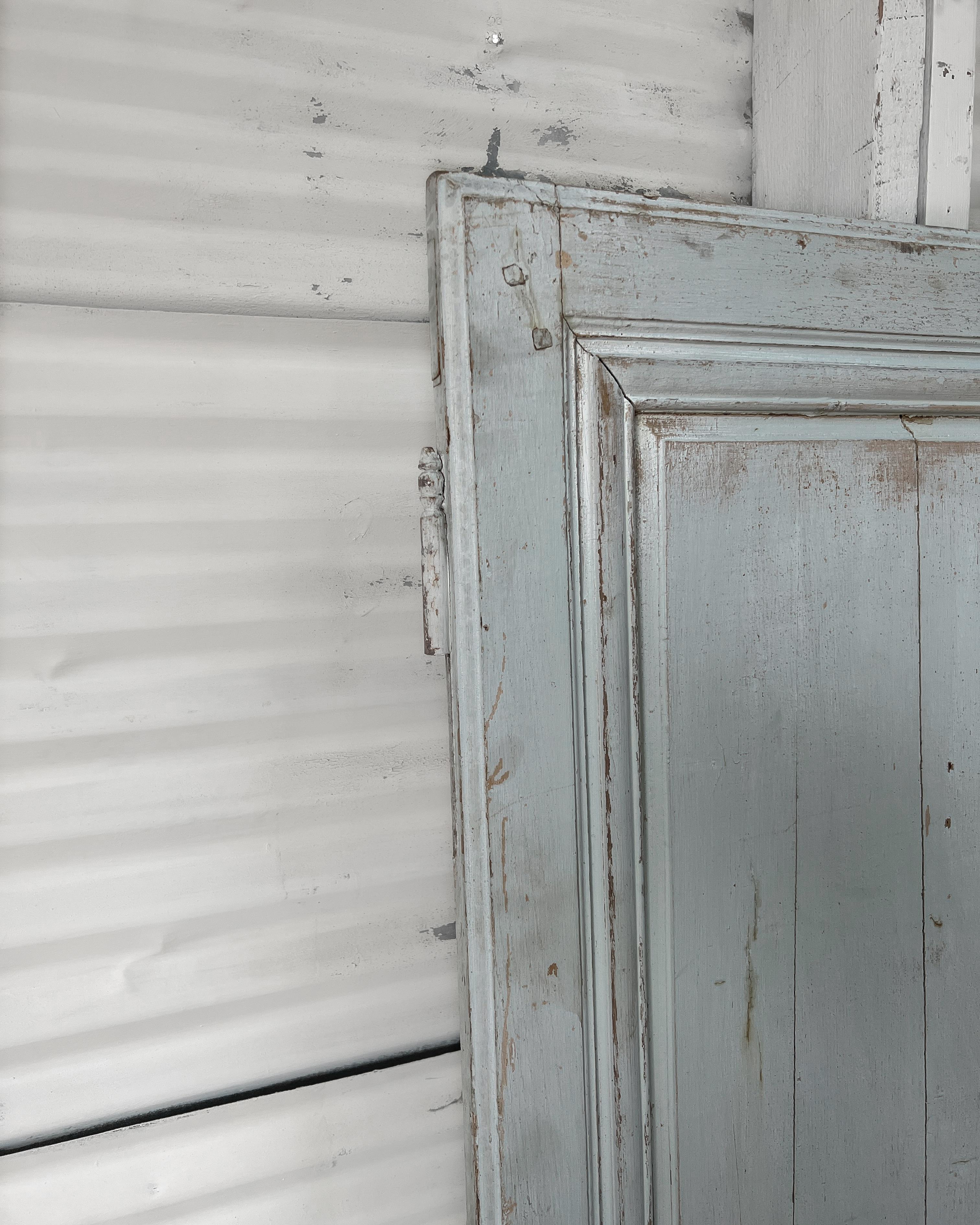 19th Century 2 Panel French Door with Original Pale Blue Paint For Sale 1