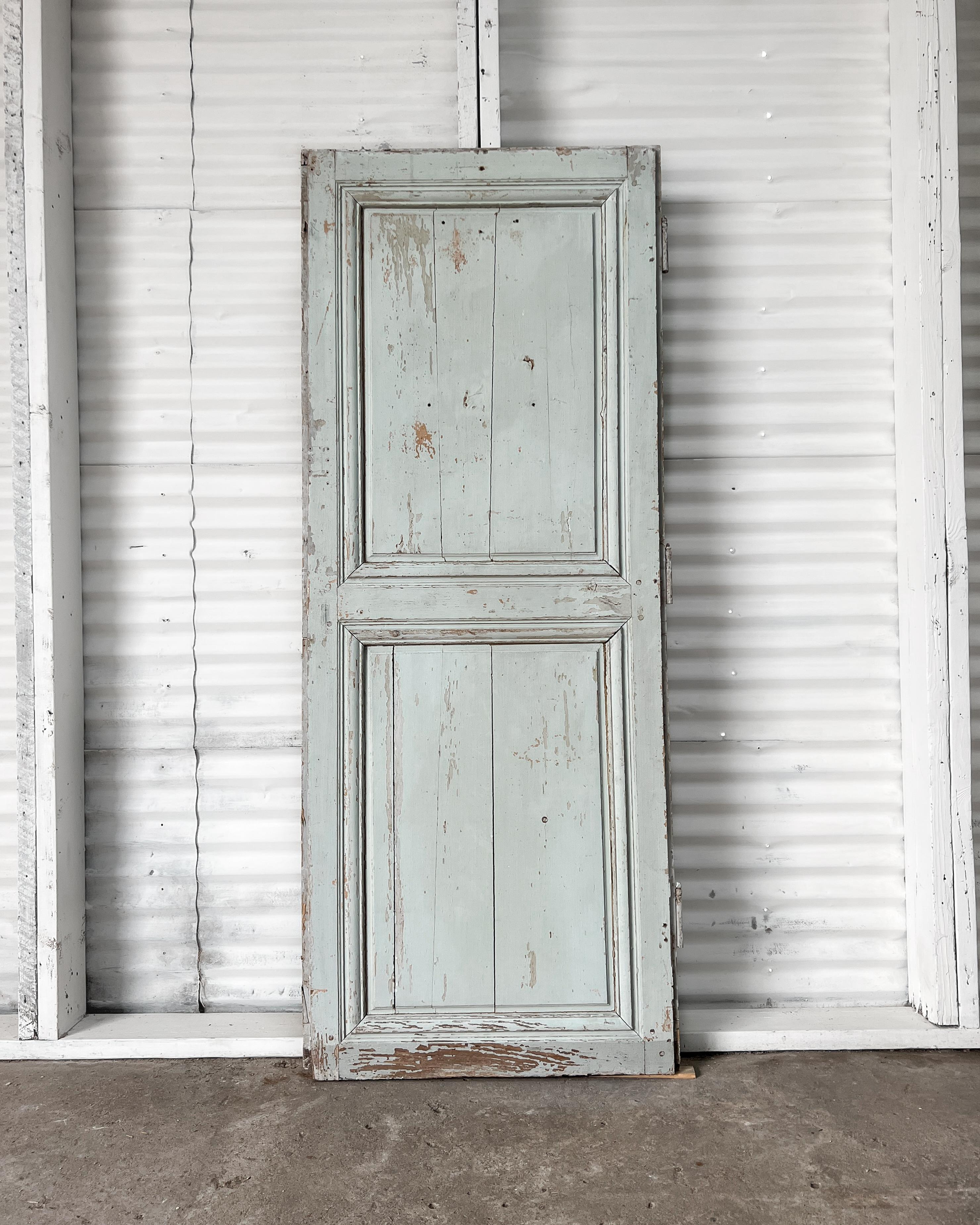 19th Century 2 Panel French Door with Original Pale Blue Paint For Sale 4