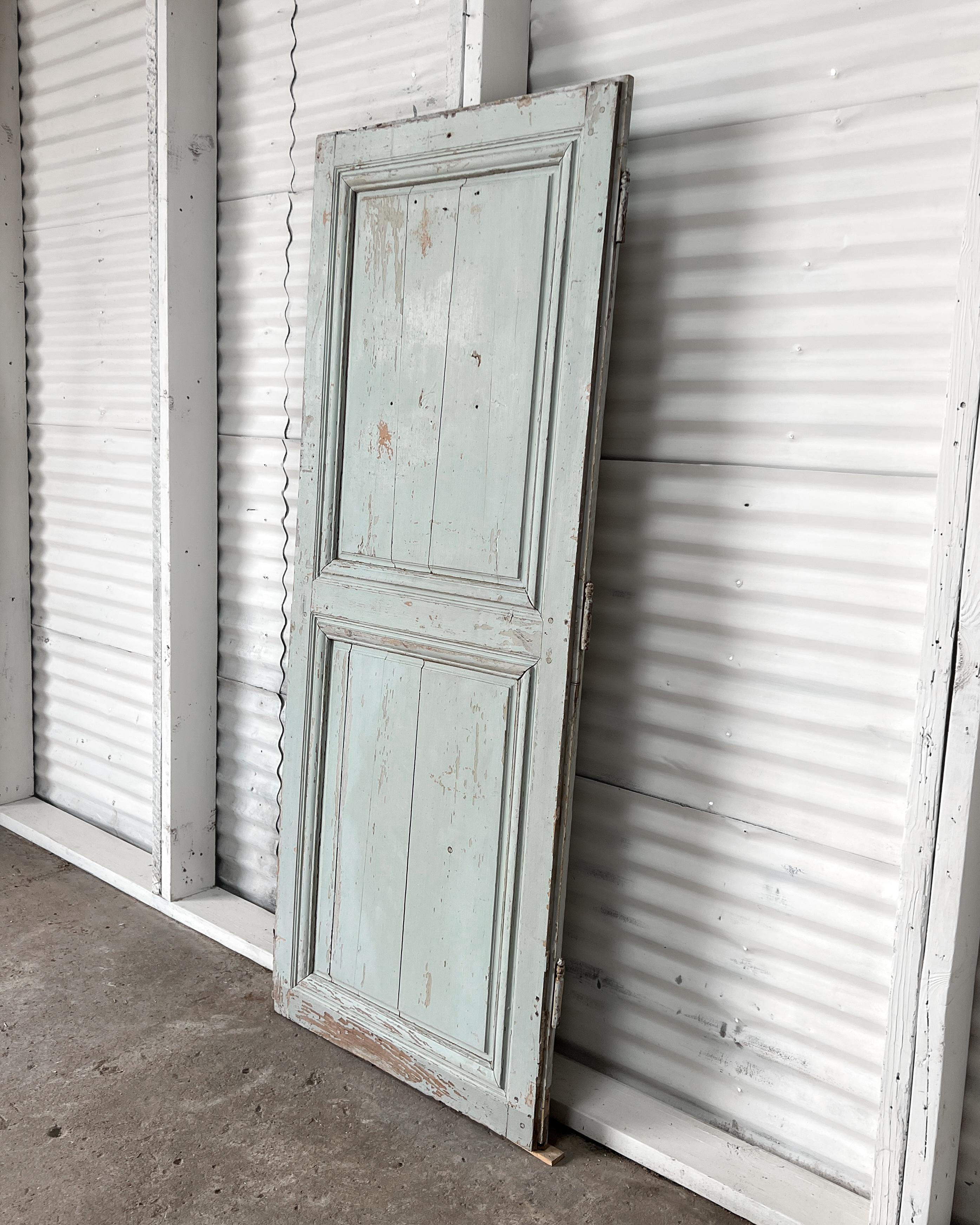 19th Century 2 Panel French Door with Original Pale Blue Paint For Sale 5