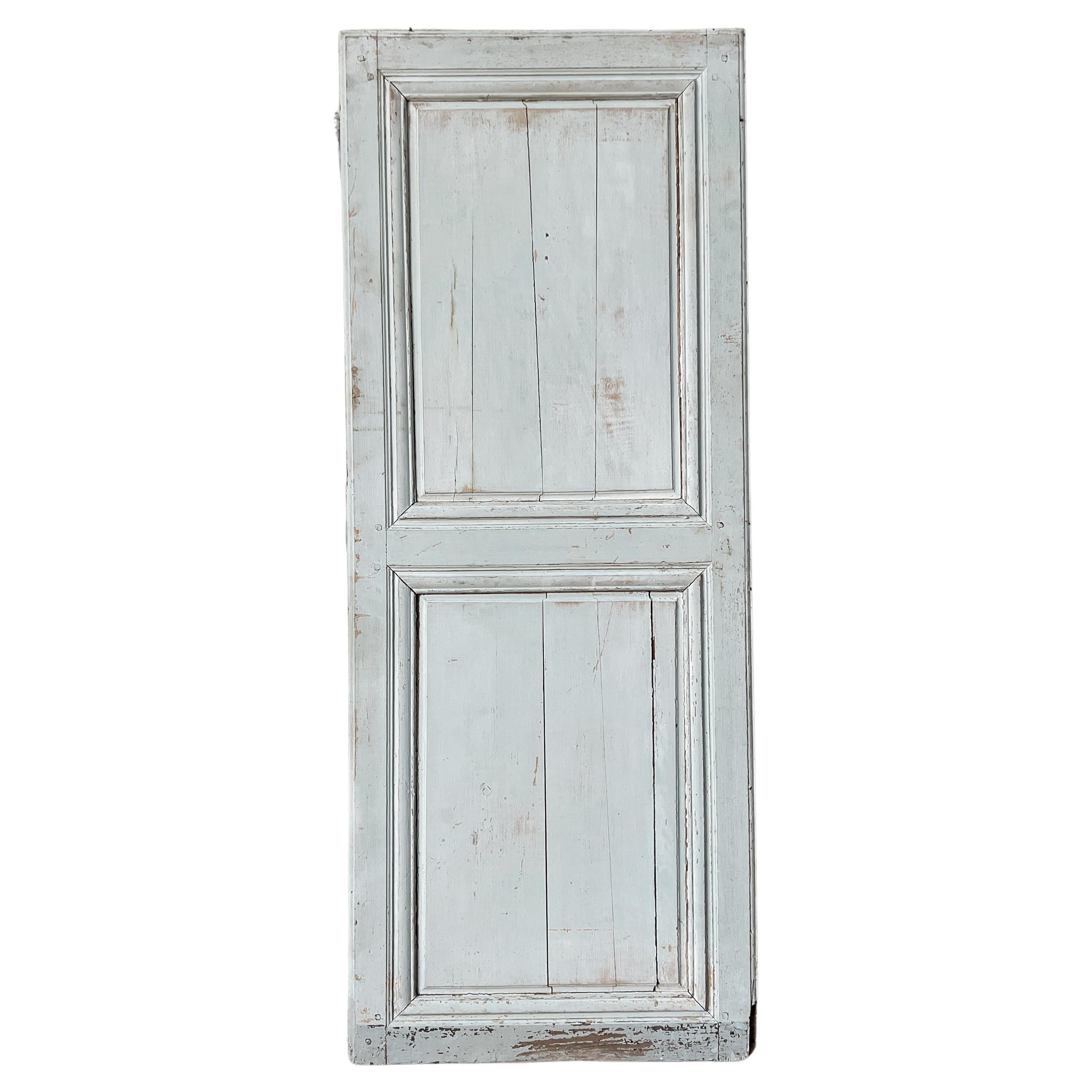 19th Century 2 Panel French Door with Original Pale Blue Paint For Sale