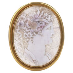 19th Century 20KT Gold Cameo Brooch (Carved Shell Cameo)