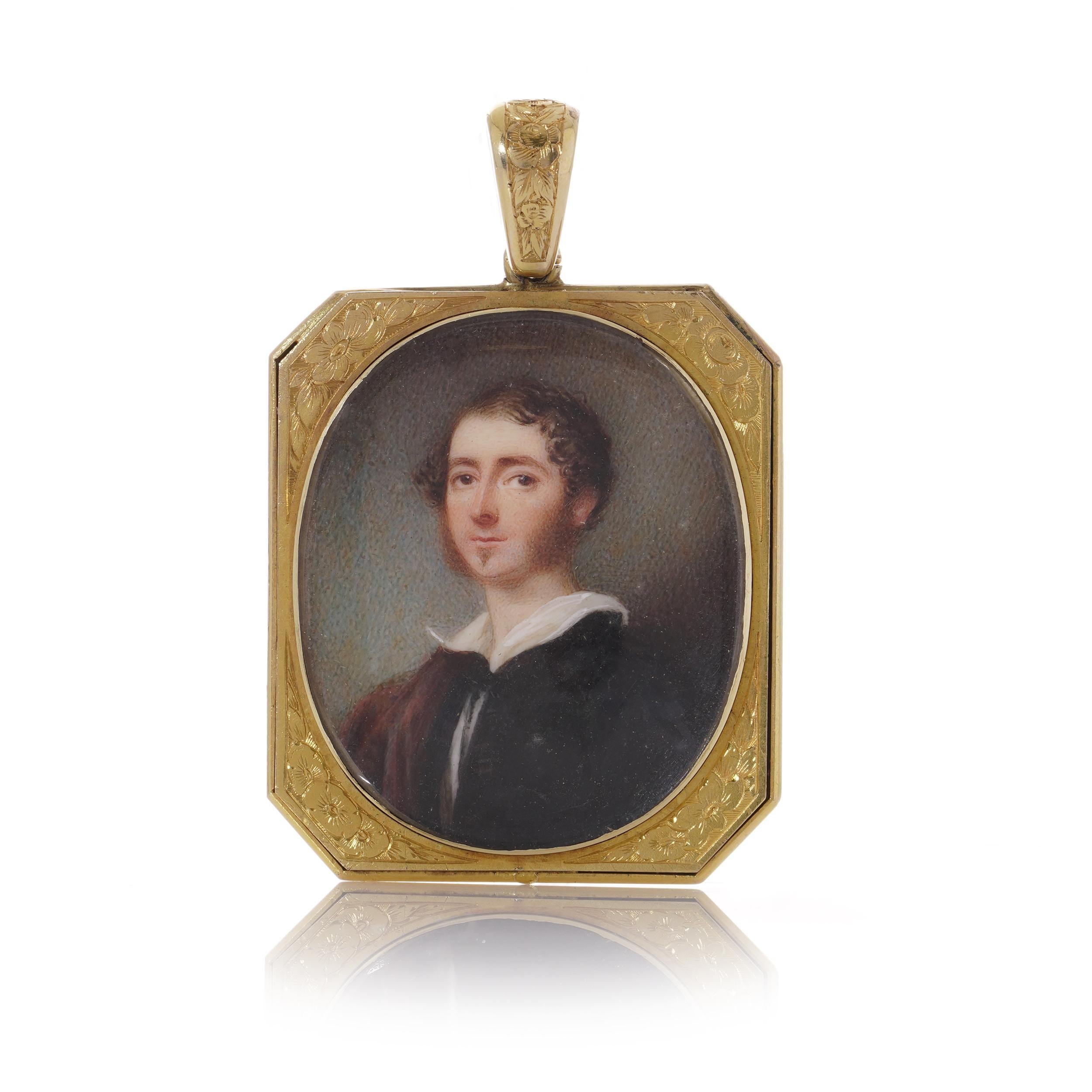 19. Jahrhundert 20kt. Gelbgold Porträt-Miniatur-Anhänger eines jungen Herrn im Zustand „Gut“ im Angebot in Braintree, GB