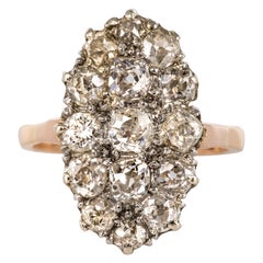 19th Century 2.10 Carat Diamonds 18 Karat Rose Gold Shuttle Shape Ring