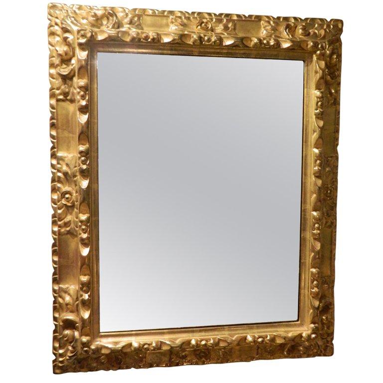 Miroir français du 19ème siècle à feuilles d'or 24 carats