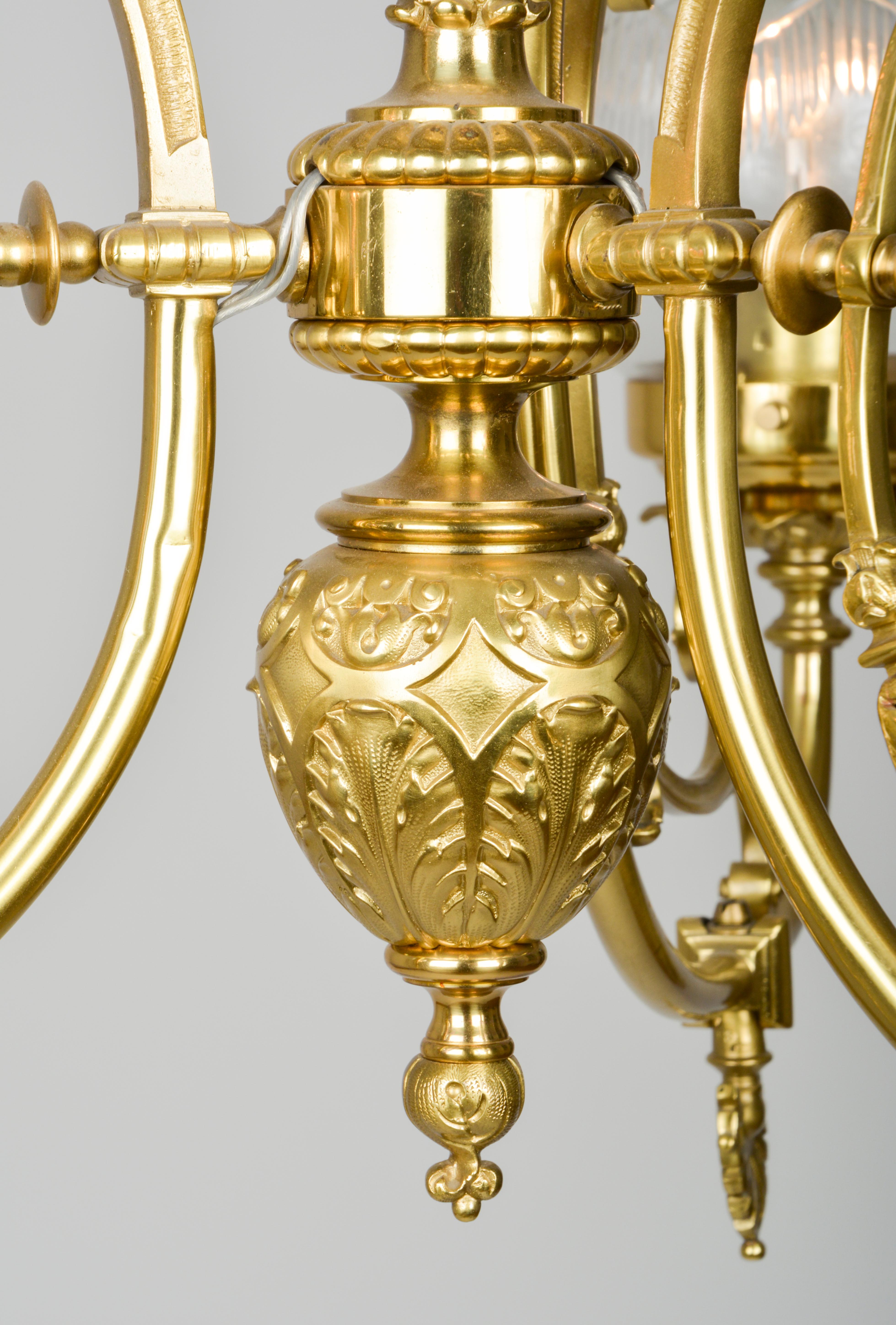 Austrian 19th Century 3-Arm Electrified Gas Light Chandelier of Elaborately Cast Brass For Sale