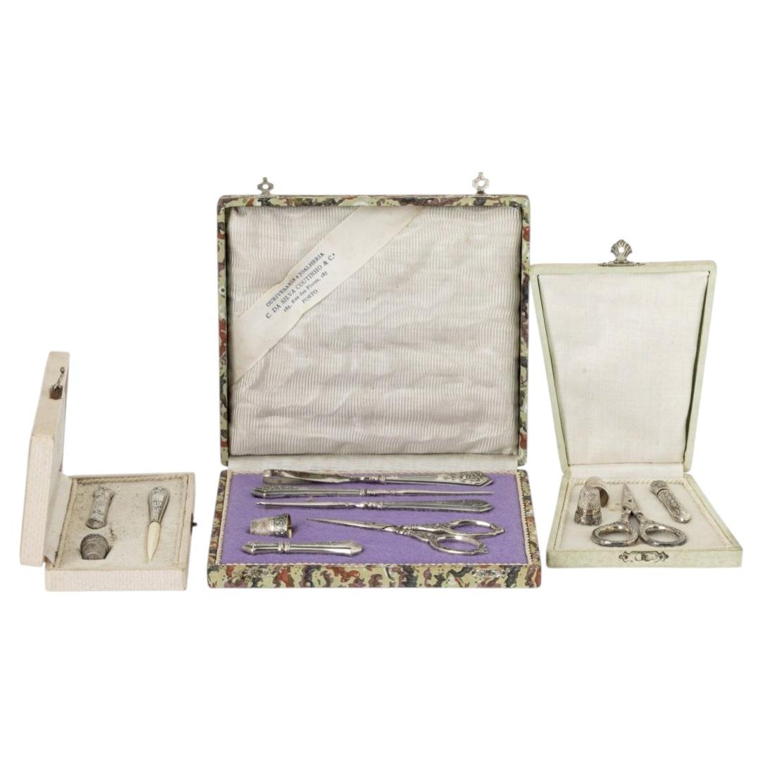 19th century - 3 Cases with Silver Sewing Tools For Sale