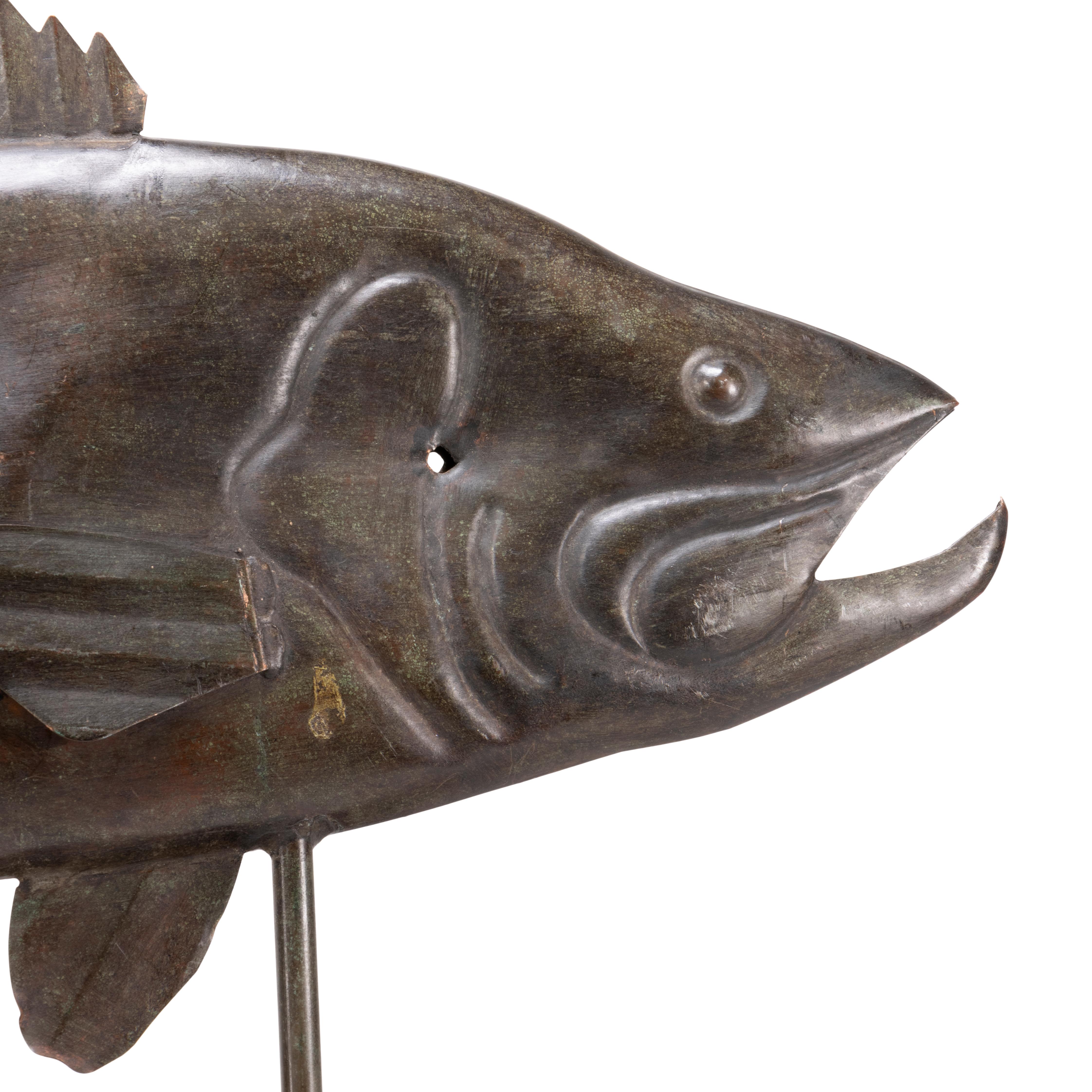 Hand-Crafted 19th Century 3 Dimensional Bass Weather Vane For Sale