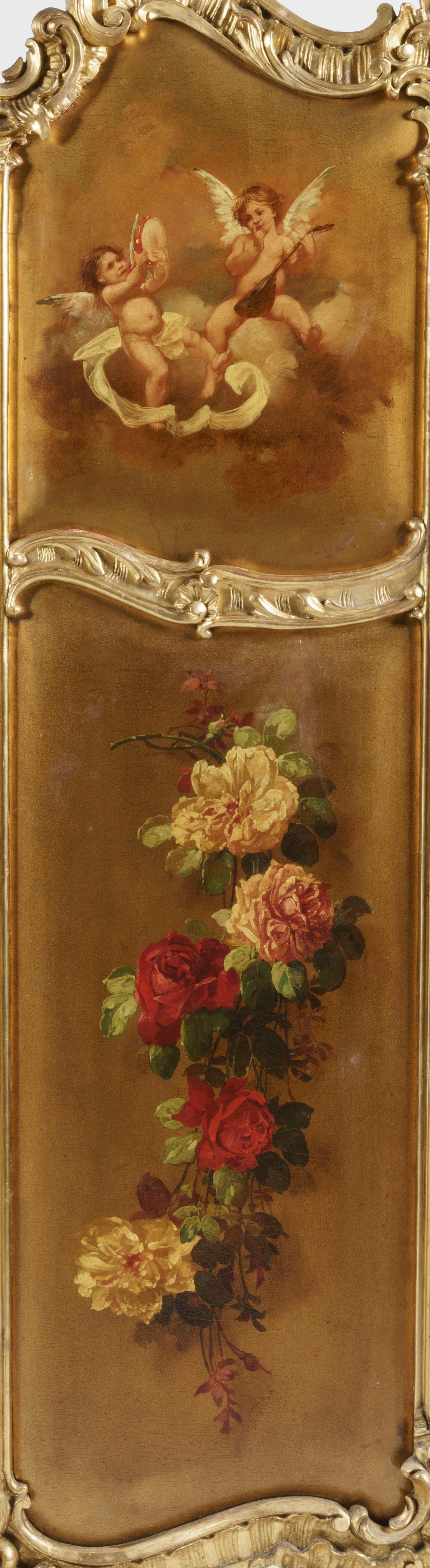 3-facher Raumteiler aus dem 19. Jahrhundert mit Vernis Martin-Paneelen im Louis XV.-Stil (Handgeschnitzt) im Angebot
