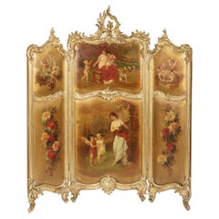 Antique 19th Century 3-Fold Screen with Vernis Martin Panels in the Louis XV Style