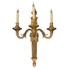 19th Century 3 lights Louis XVI Wall Lamp in antique bronze finish