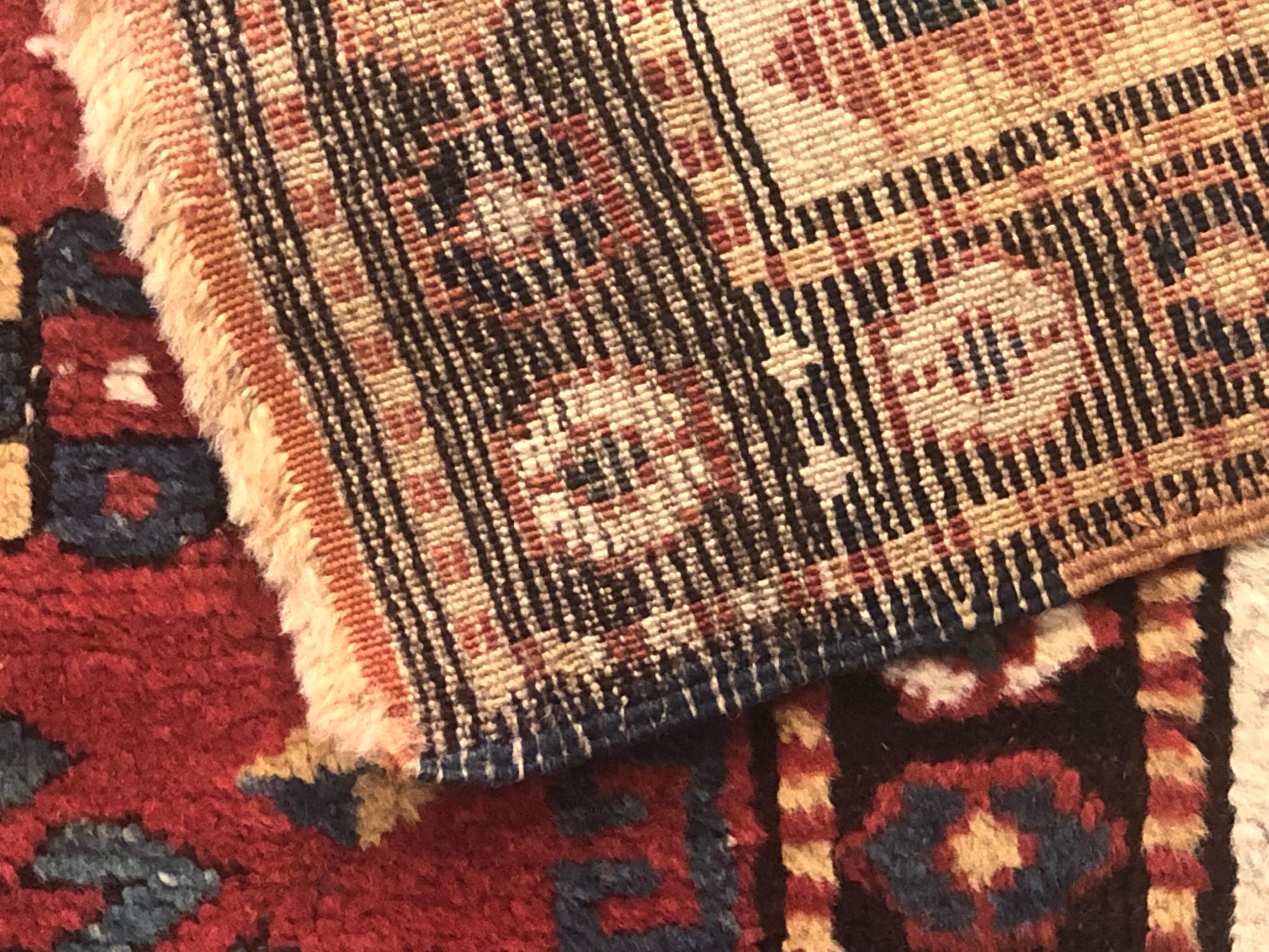 19th Century 3 Medaillion Kasak Borjalou Red and MultiBorder Rug, ca 1870 For Sale 3