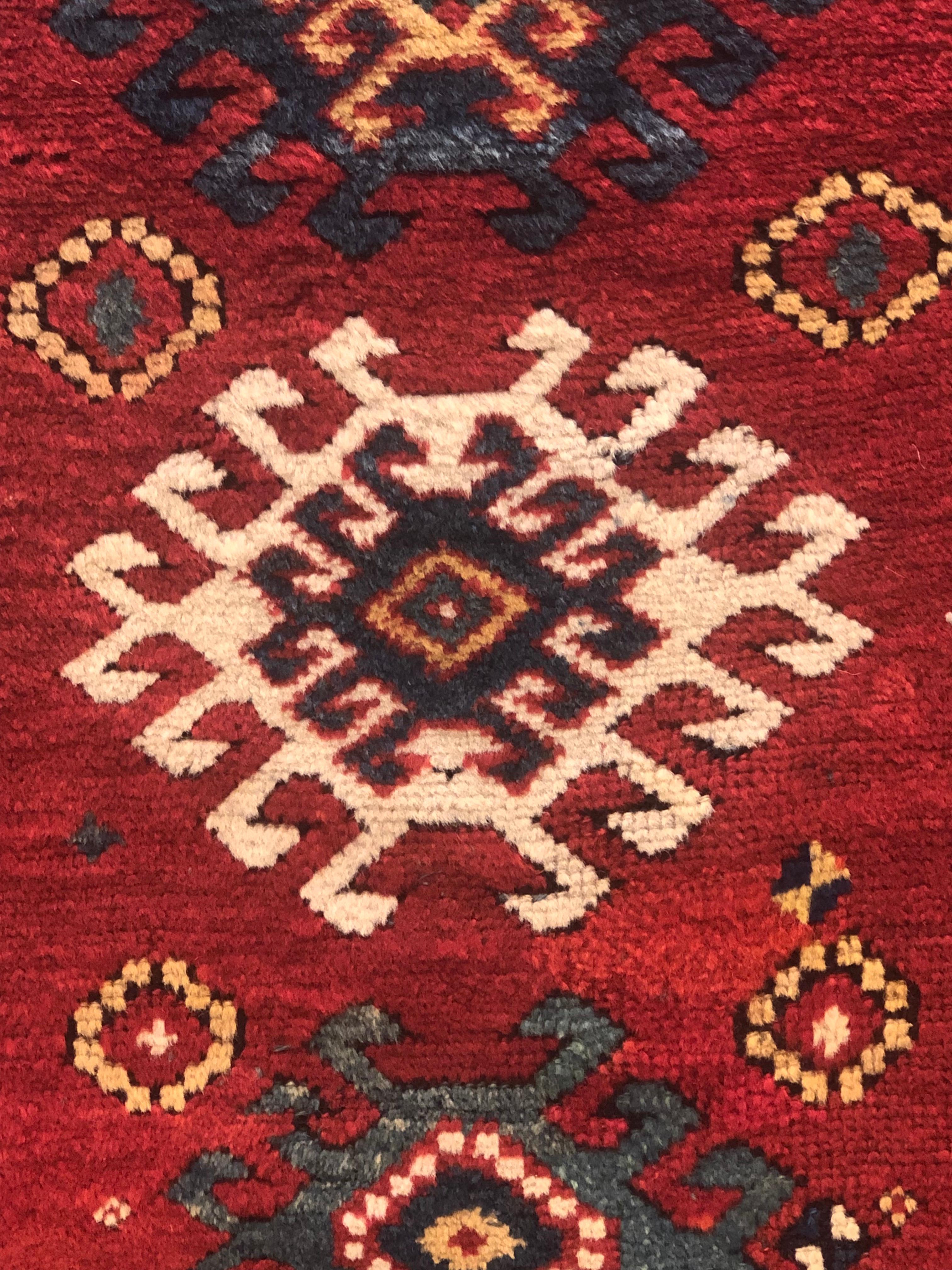 Wool 19th Century 3 Medaillion Kasak Borjalou Red and MultiBorder Rug, ca 1870 For Sale