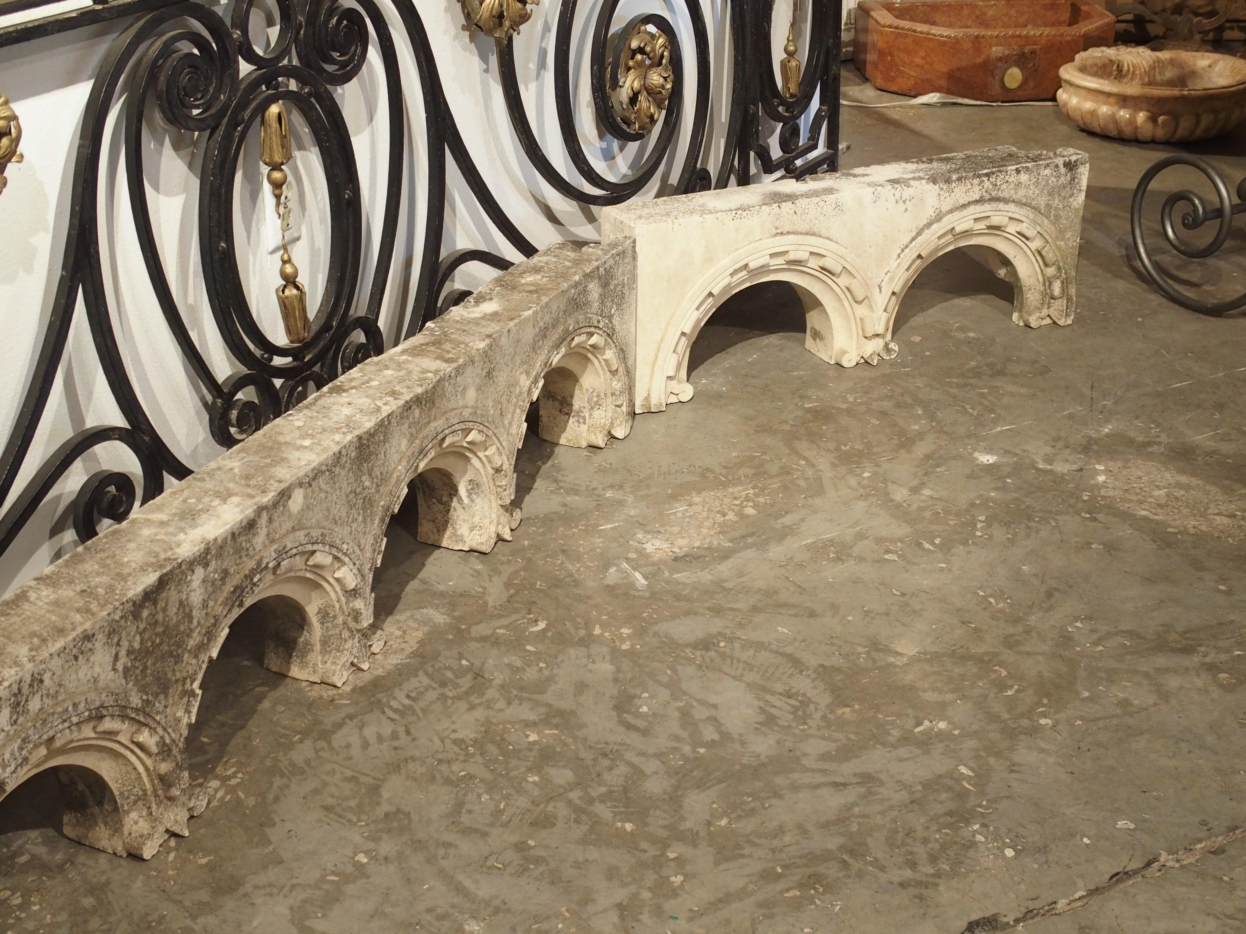 19th Century 3-Piece Carved Stone Arcade from Burgundy, France For Sale 8