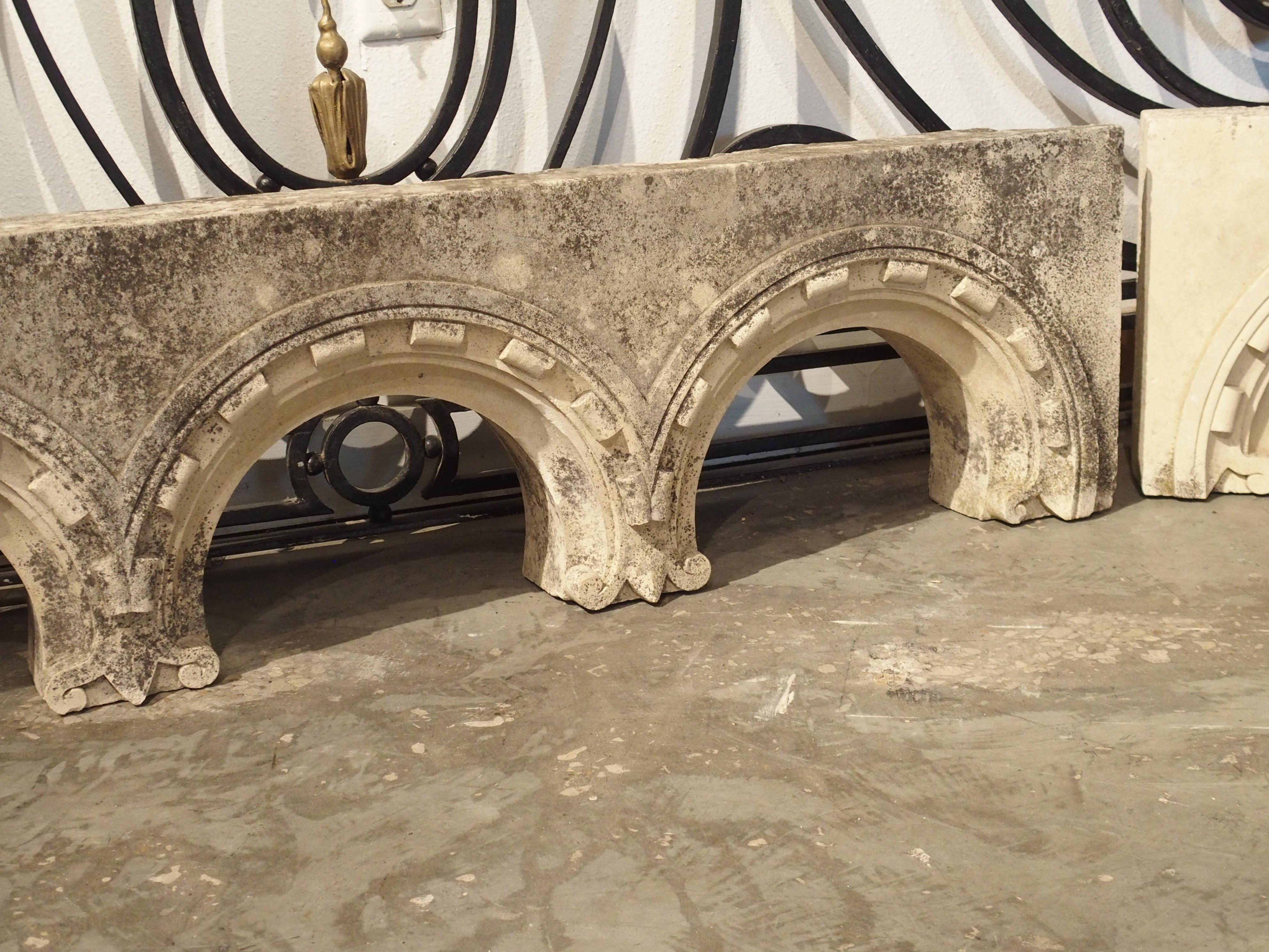 19th Century 3-Piece Carved Stone Arcade from Burgundy, France For Sale 2