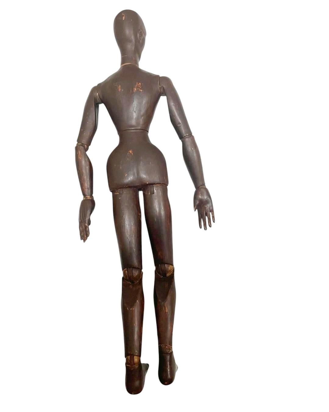 19th Century 33" French Articulated Carved Wood Artists' Mannequin or ...