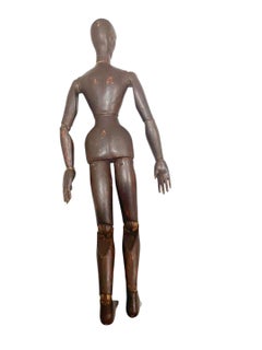 19th Century 33" French Articulated Carved Wood Artists' Mannequin or Lay Figure