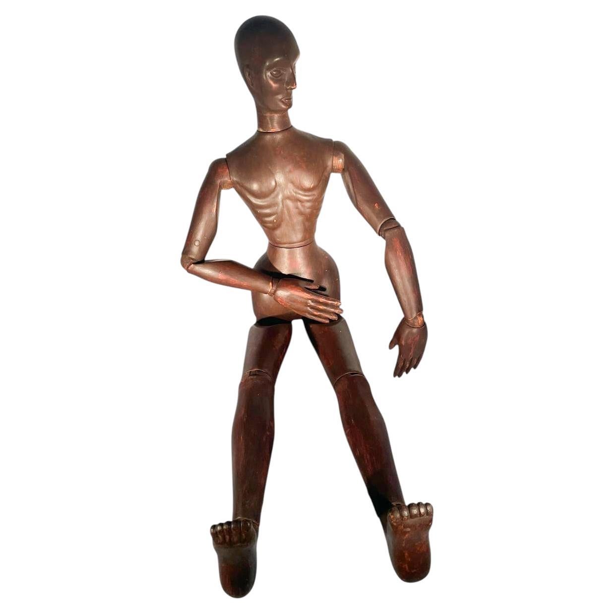 19th Century 33" French Articulated Carved Wood Artists' Mannequin or Lay Figure